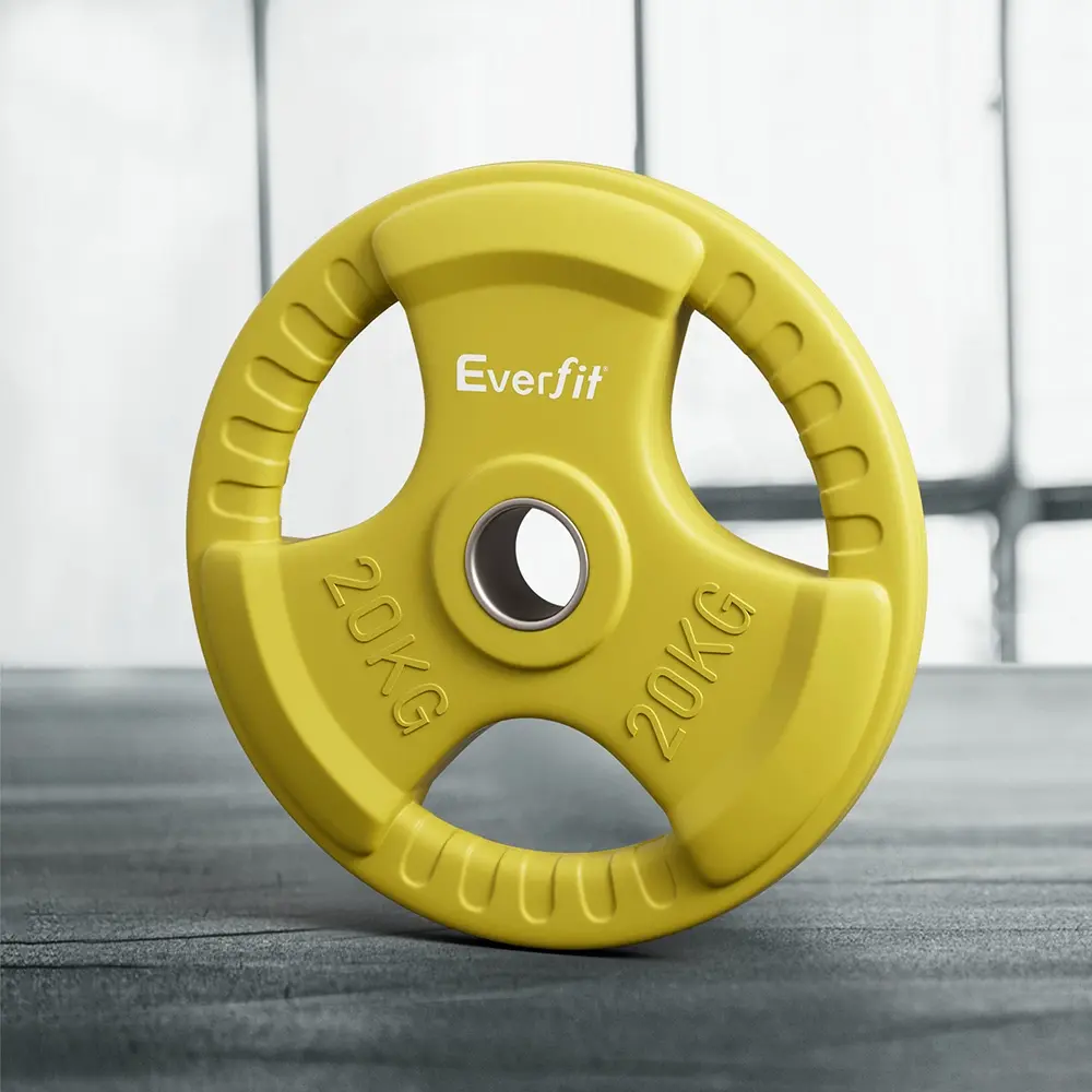 Everfit Weight Plates Olympic 20kg Dumbbell Barbell Plate Weight Lifting Home Gym Yellow - Sports & Outdoor
