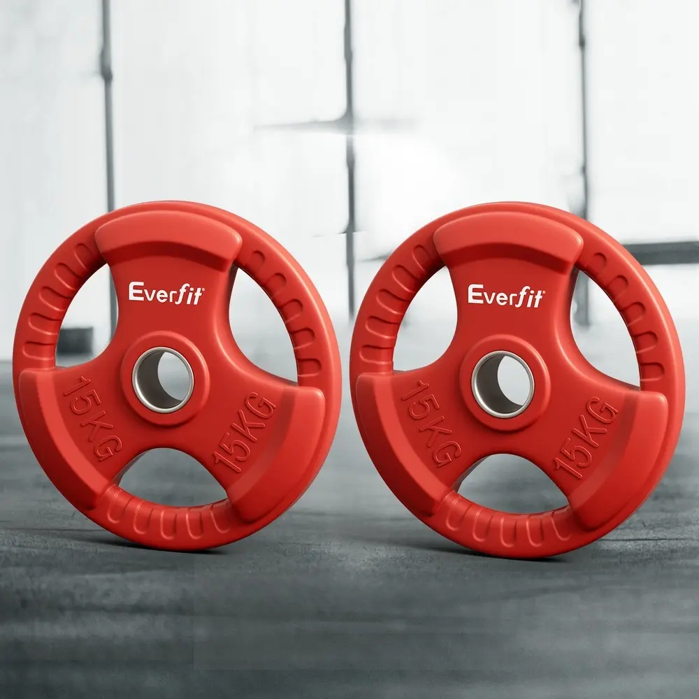 Everfit Weight Plates Olympic 15kgx2 Dumbbell Barbell Plate Weight Lifting Home Gym Red - Sports & Outdoor