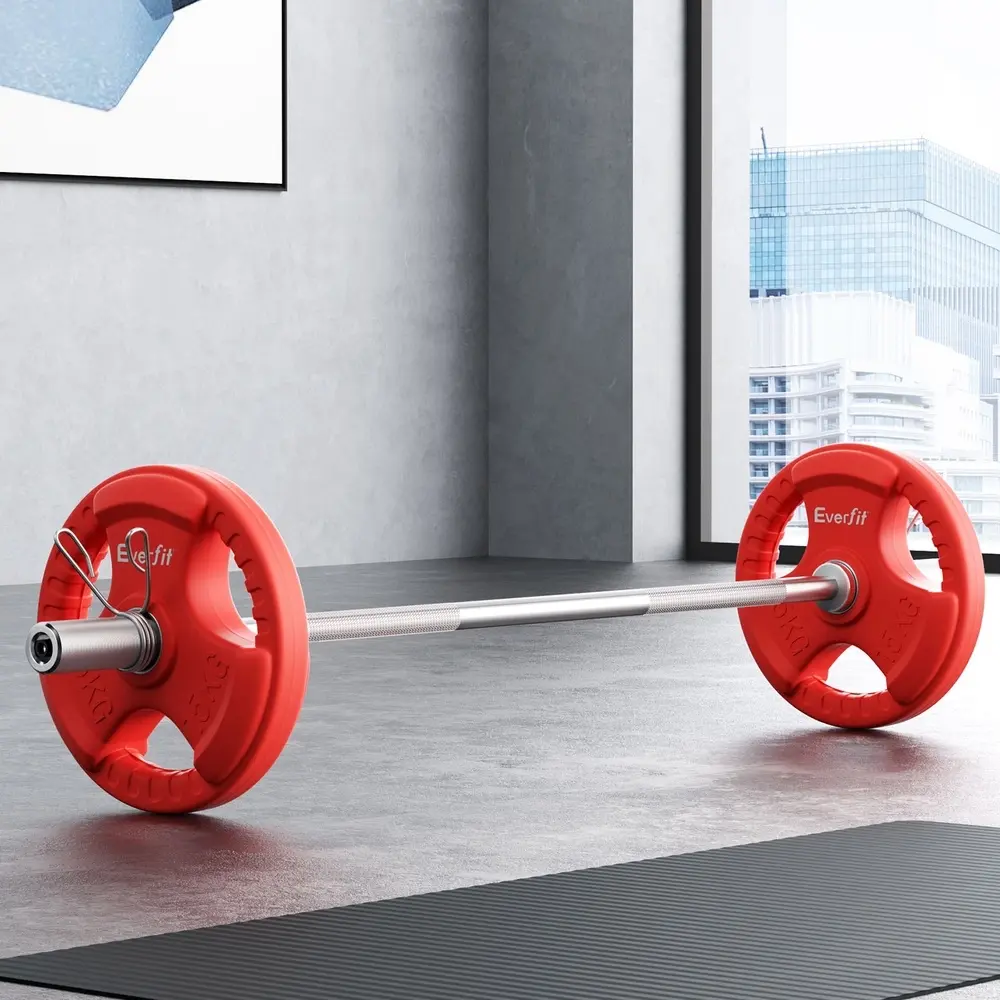 Everfit Barbells Set 36kg 120cm Dumbbell Barbell Plate Weight Lifting Home Gym Red Lifting - Sports & Outdoor