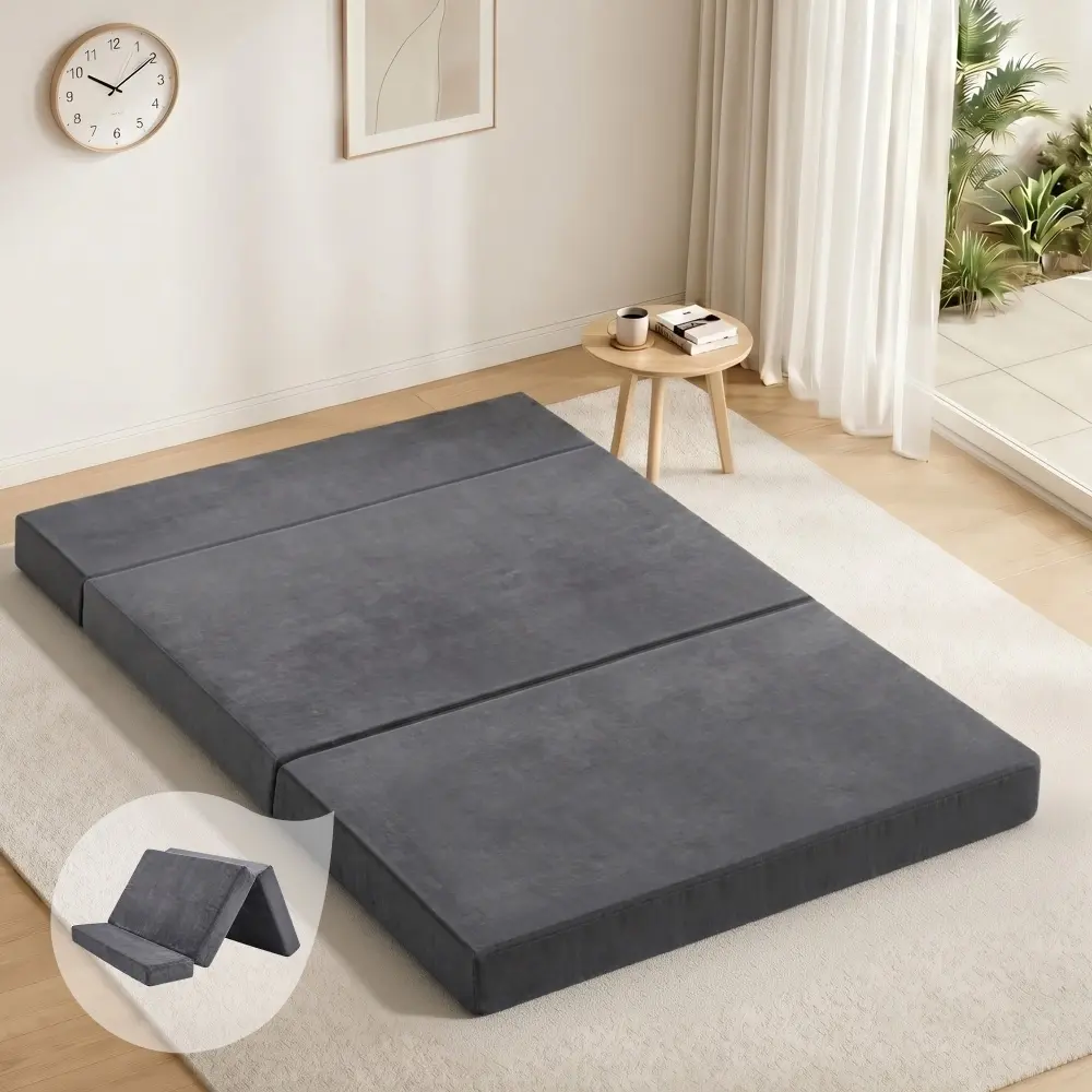 Giselle Bedding Foldable Mattress Folding Foam Bed Mat Double Grey - Furniture