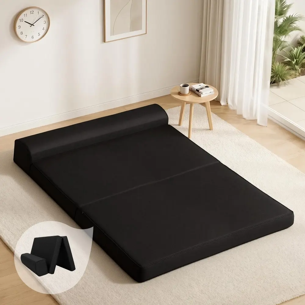 Giselle Bedding Foldable Mattress Folding Foam Bed Mat Double Black - Furniture