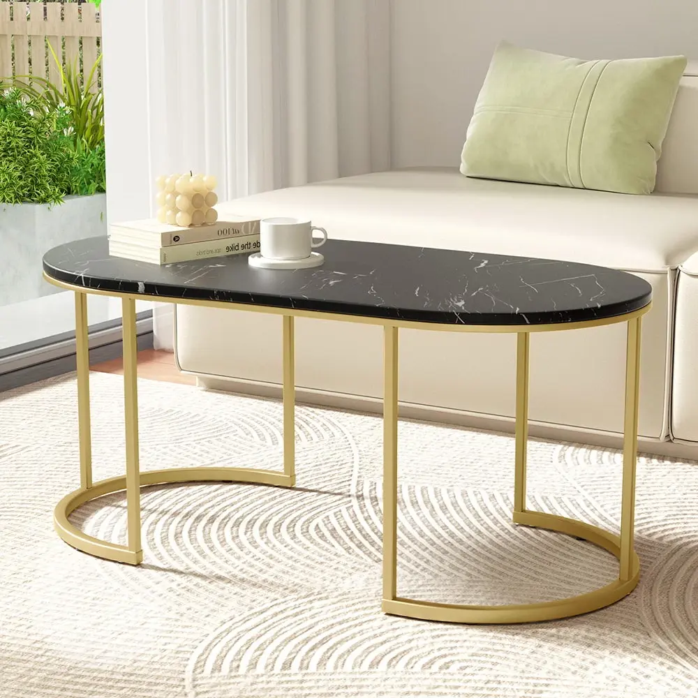 Artiss Coffee Table Marble Effect Black - Furniture
