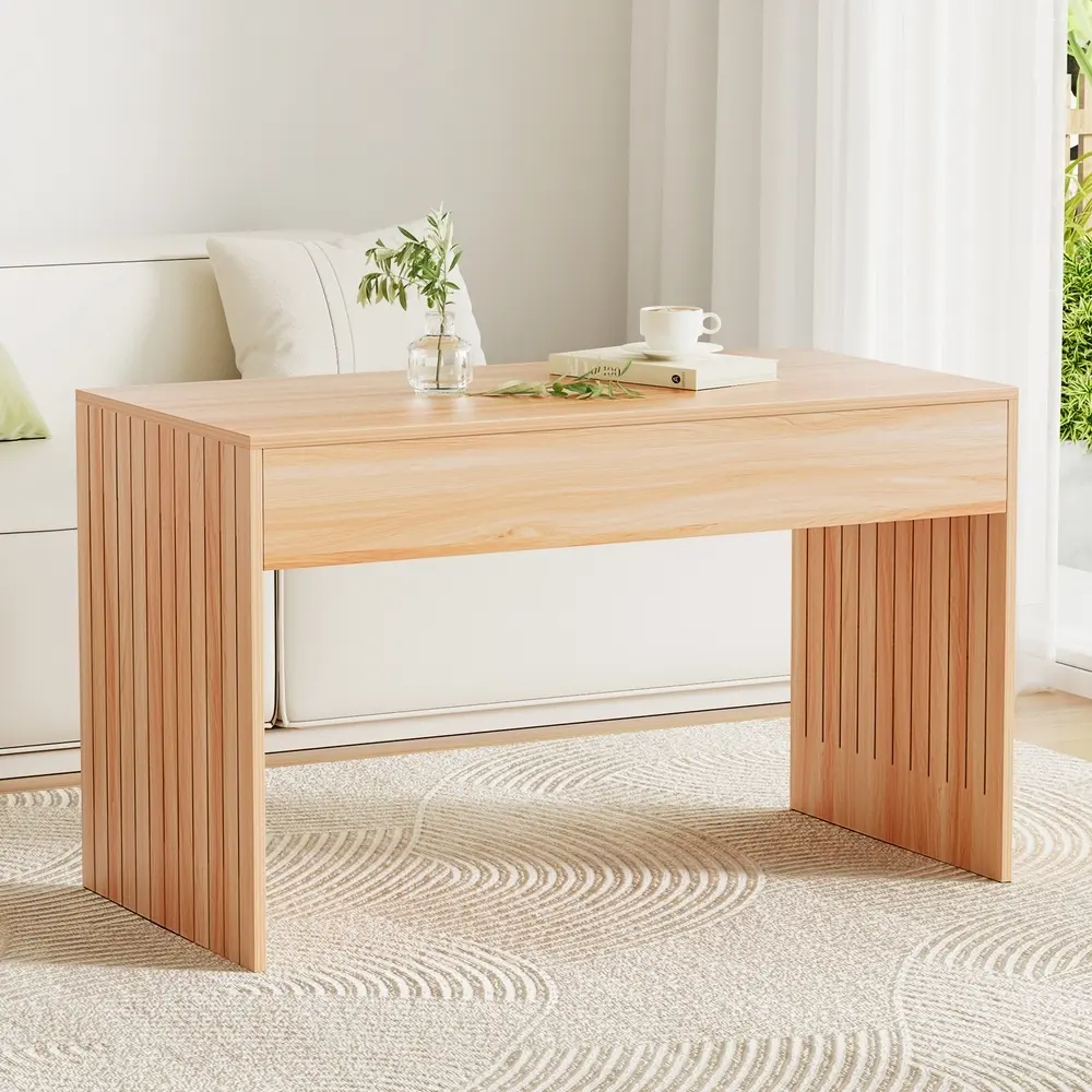 Artiss Coffee Table Rectangle Fluted Side 100CM - Furniture