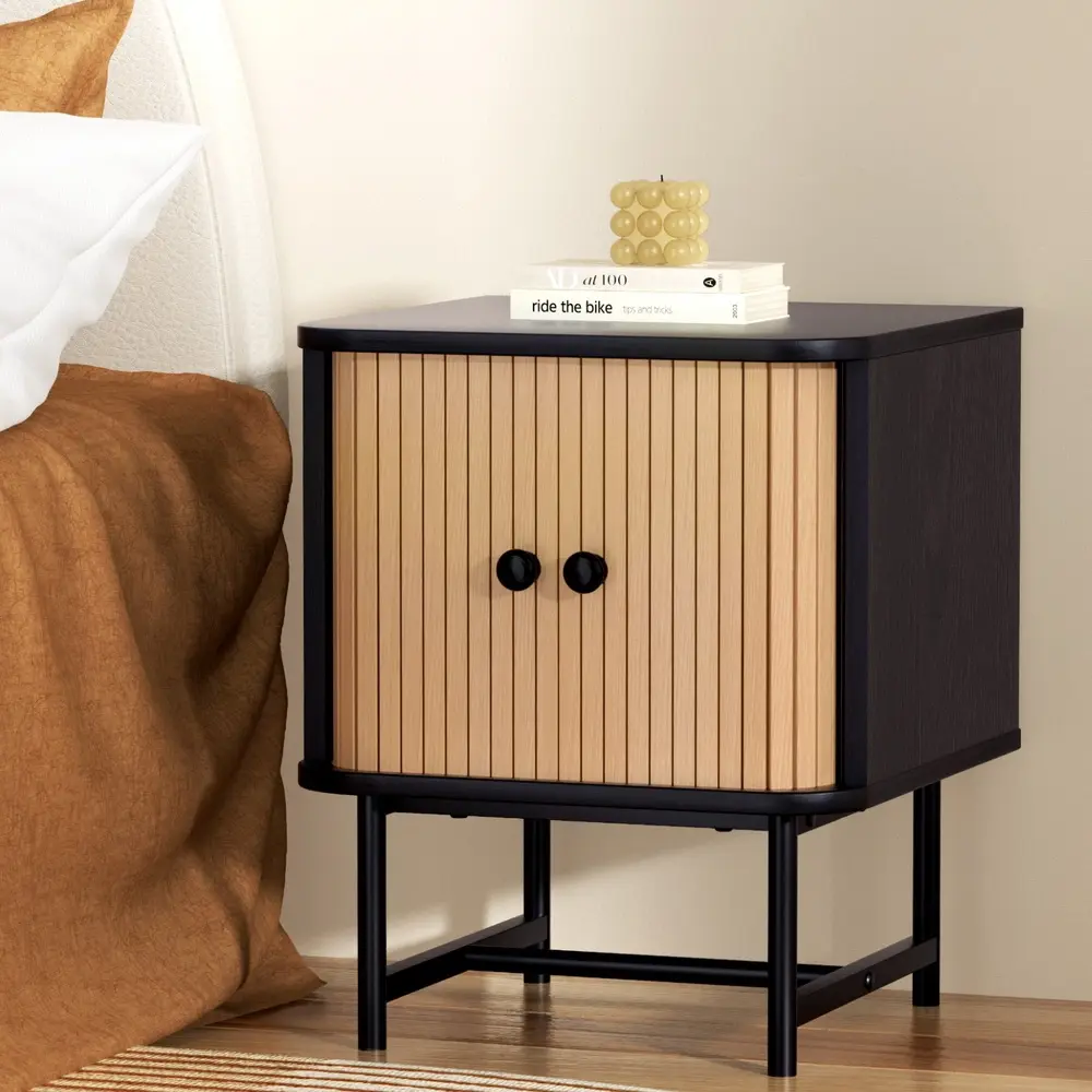 Artiss Bedside Table with Sliding Doors BORIS - Furniture