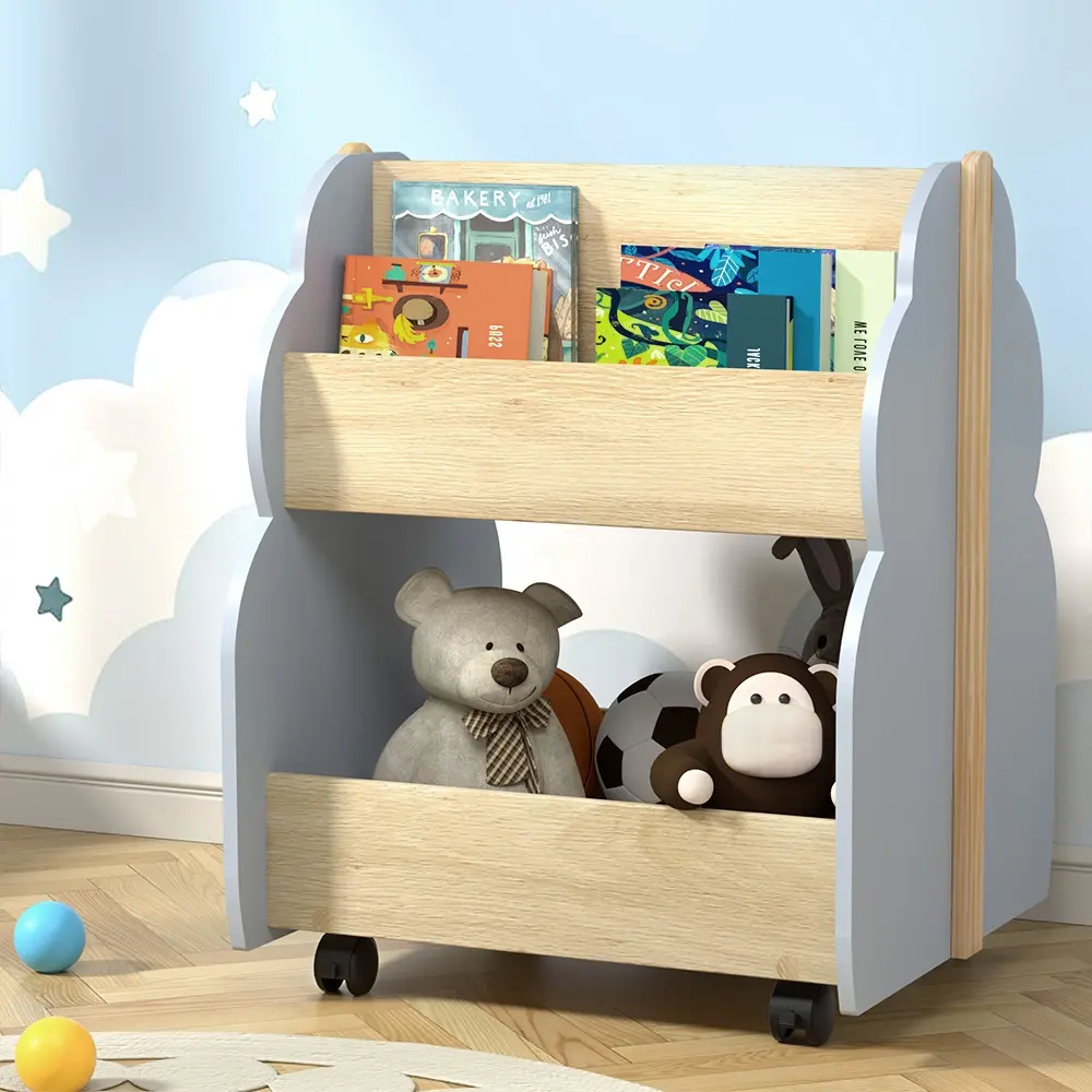 Keezi Kids Toy Box Bookshelf Storage Bookcase Organiser Display Shelf - Furniture