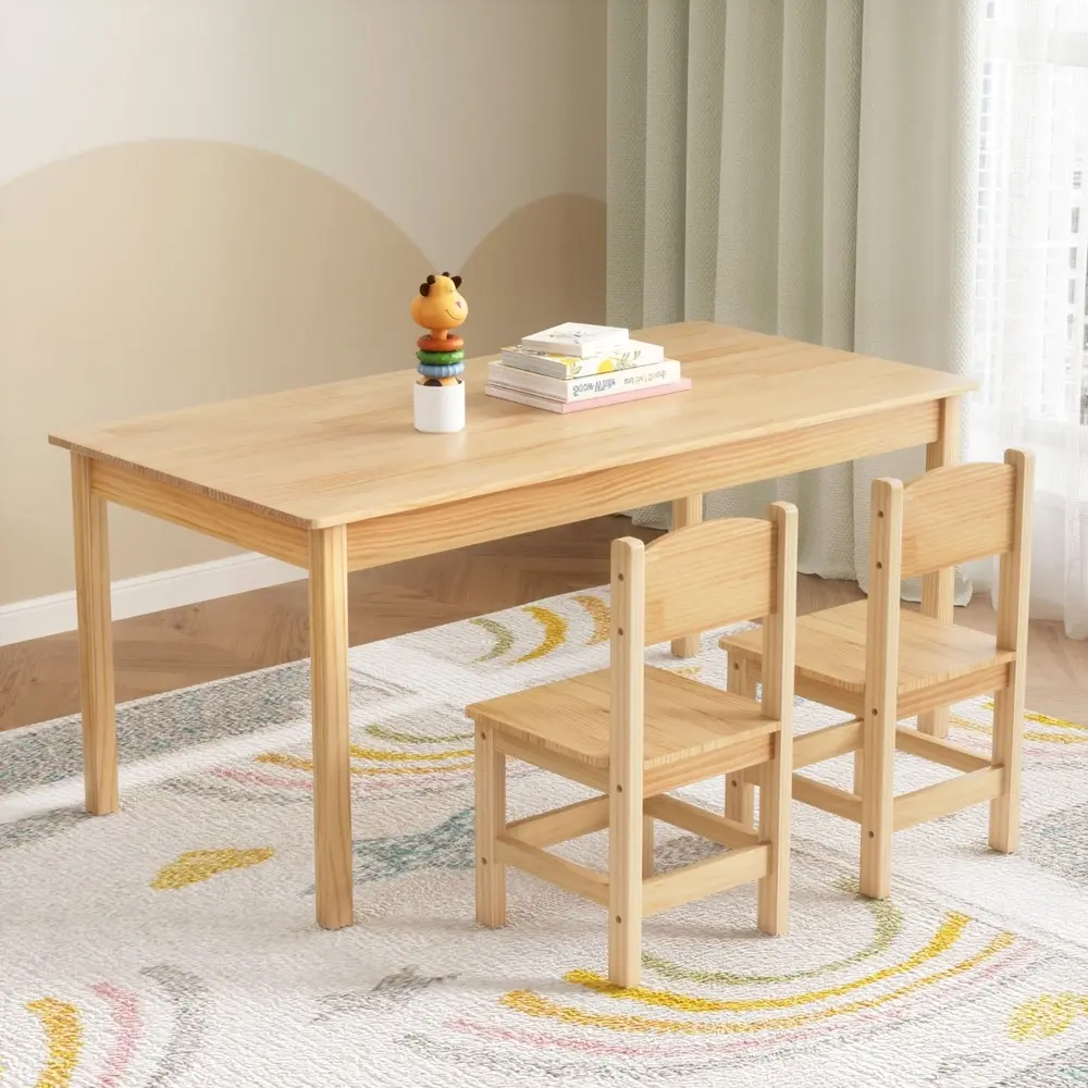 1 Keezi Kids Table and 2 Chairs Set Pinewood - Up to 70% Off Kids & Baby Furniture