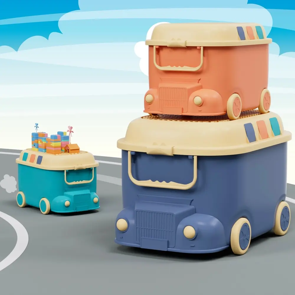 Keezi 3PCS Toy Storage Box Cute Car Toy Container Kids Toys Organiser Snack Boxes - Furniture