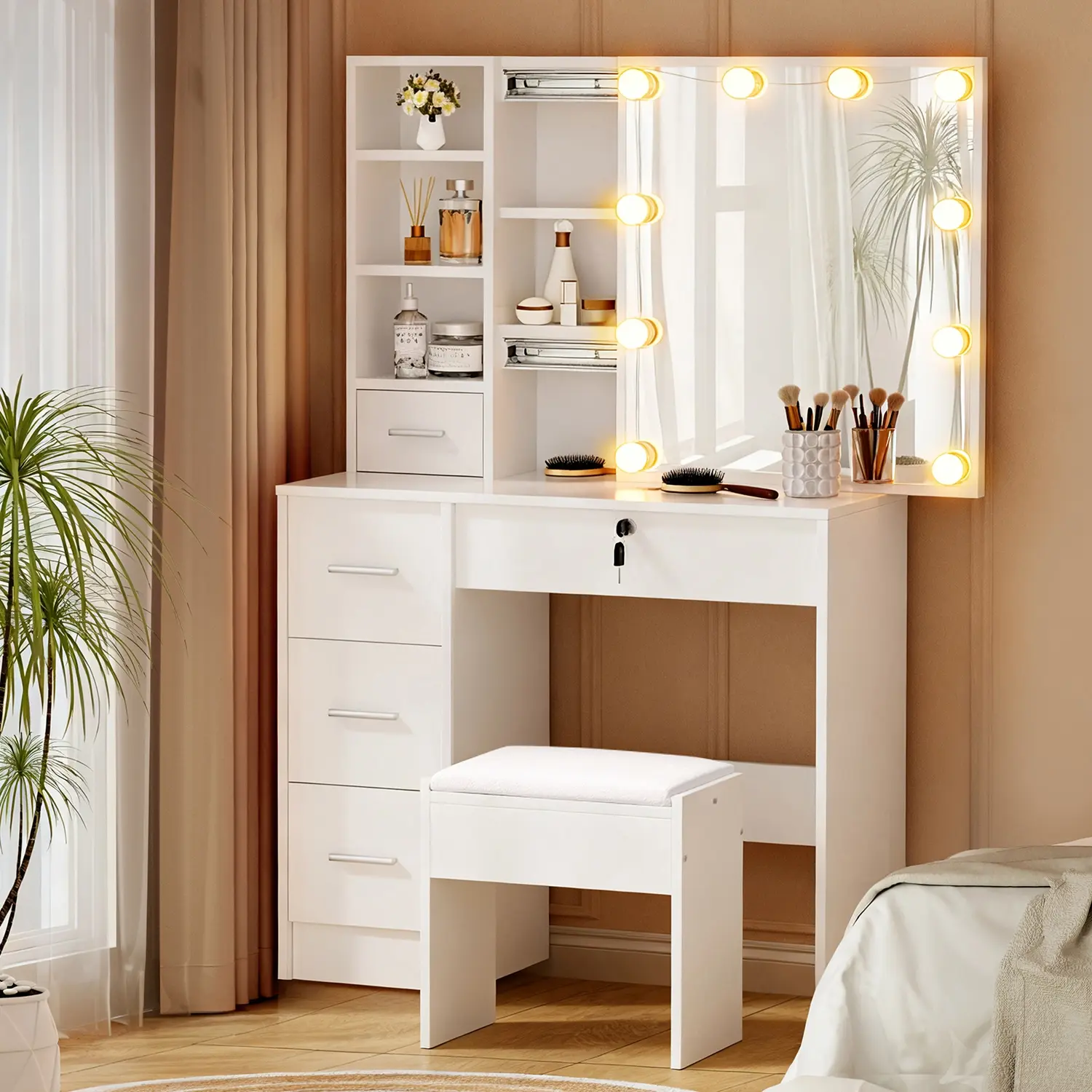 Artiss Dressing Table Set Stool 10 Led Bulbs White Dylan - Best Sellers From $10