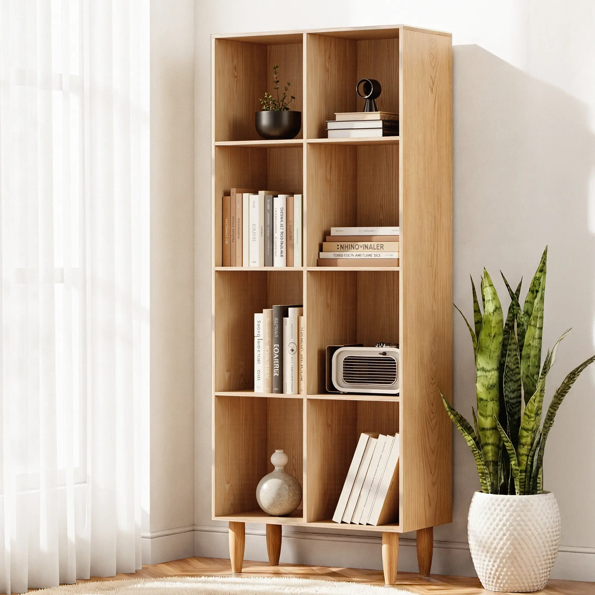 Artiss Bookshelf Bookcase 4 Tiers LEOR Pine - Furniture