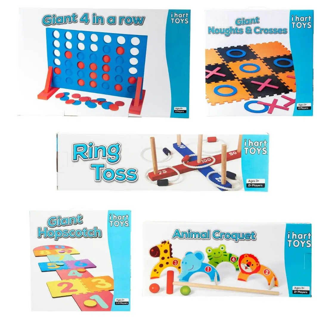 Giant 4 in a Row, Ring Toss, Noughts & Crosses, Animal Croquet and Hopscotch Bundle Pack - Toys & Games