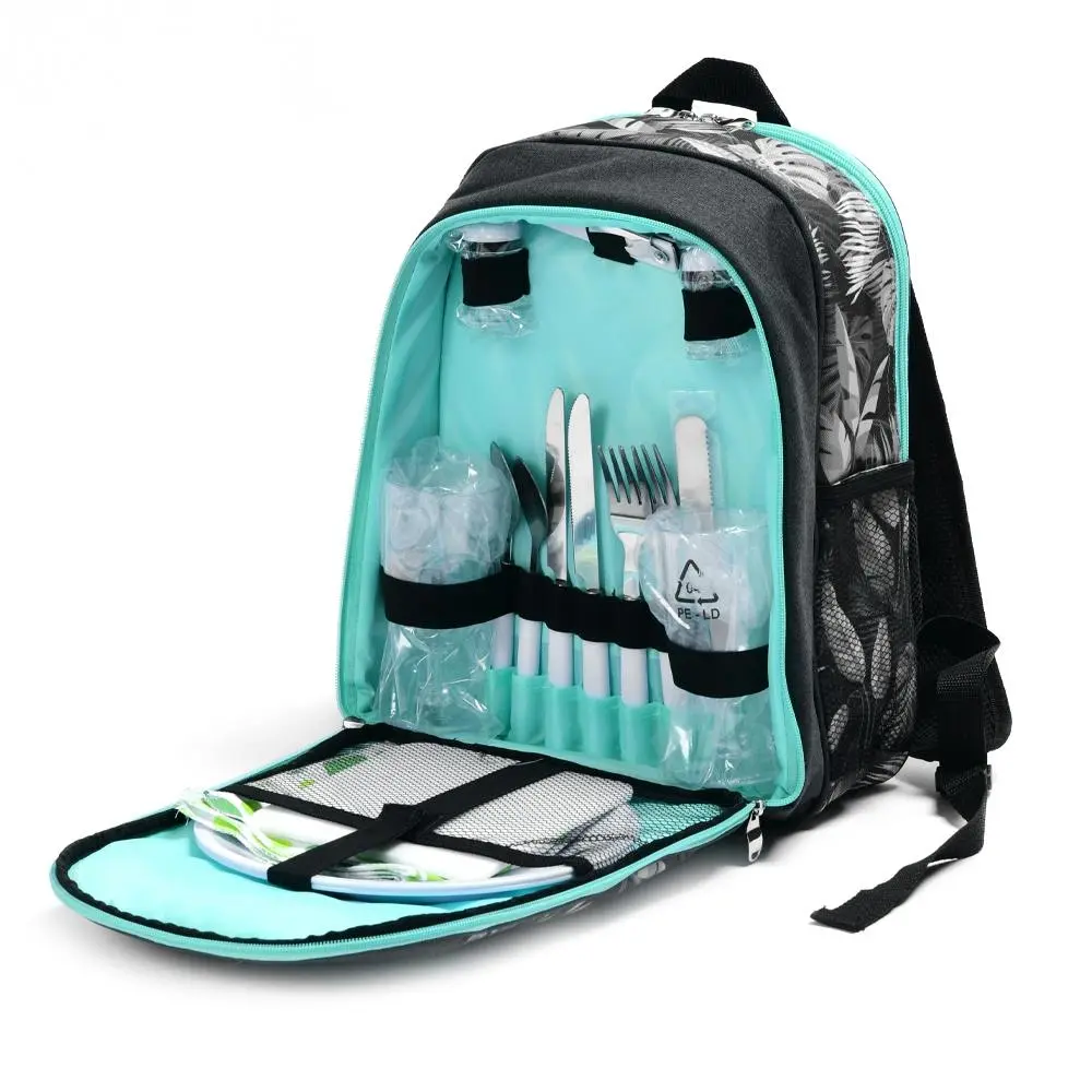 Trailmaster 2 Person Insulated Picnic Padded Backpack w/Cutlery/Glasses/Plate - Home & Garden
