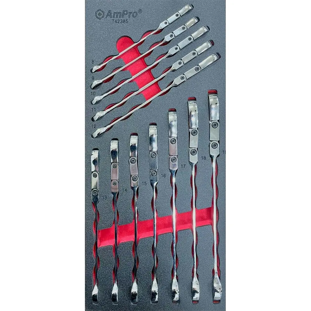 12pc Ampro Double Flex Head Metric Geared Ratcheting Wrench Tool Set TS52385 - Hardware