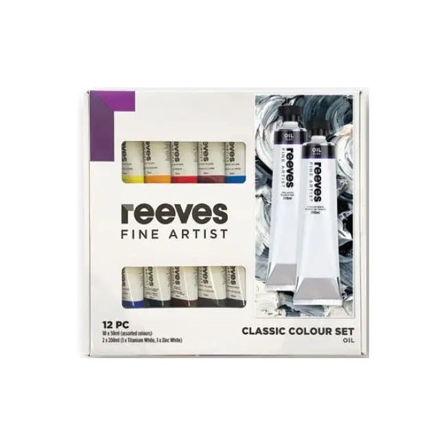 12pc Reeves Classic Colour Fine Artist Oil Paint Painting Art/Craft Set 50ml - Hobbies