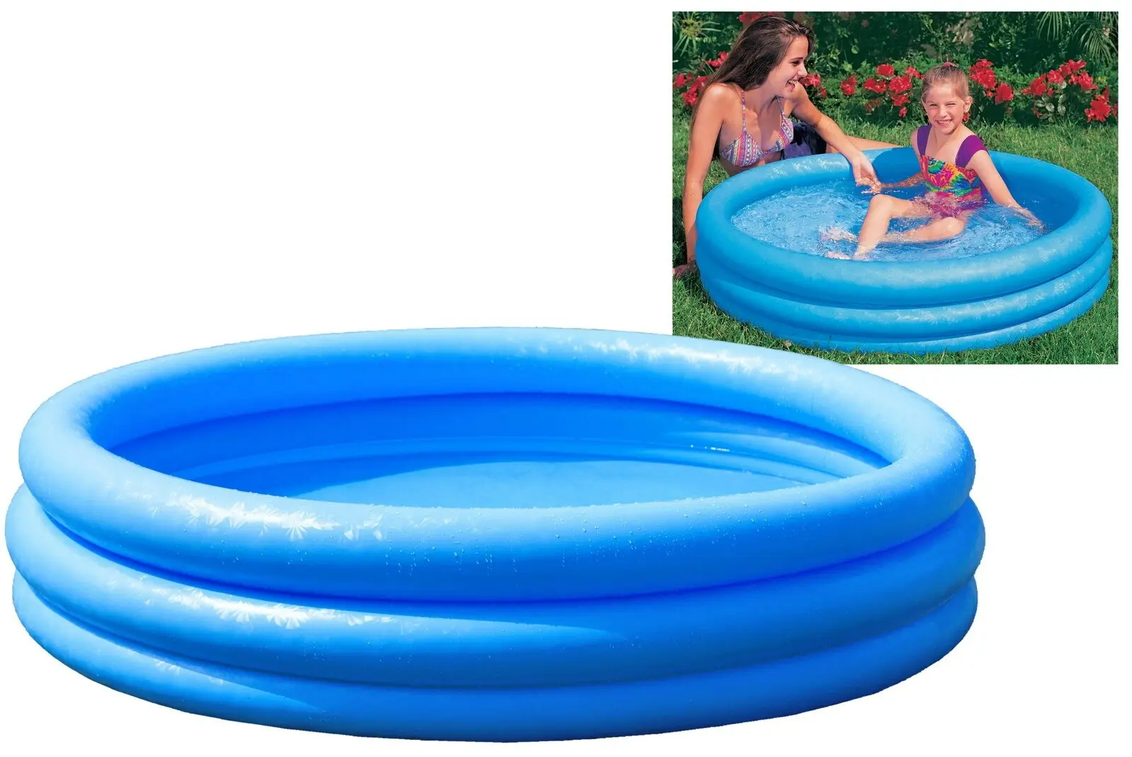 Intex 3 Ring Inflatable Pool Crystal Blue (1.14m x 25cm) - Toys & Games