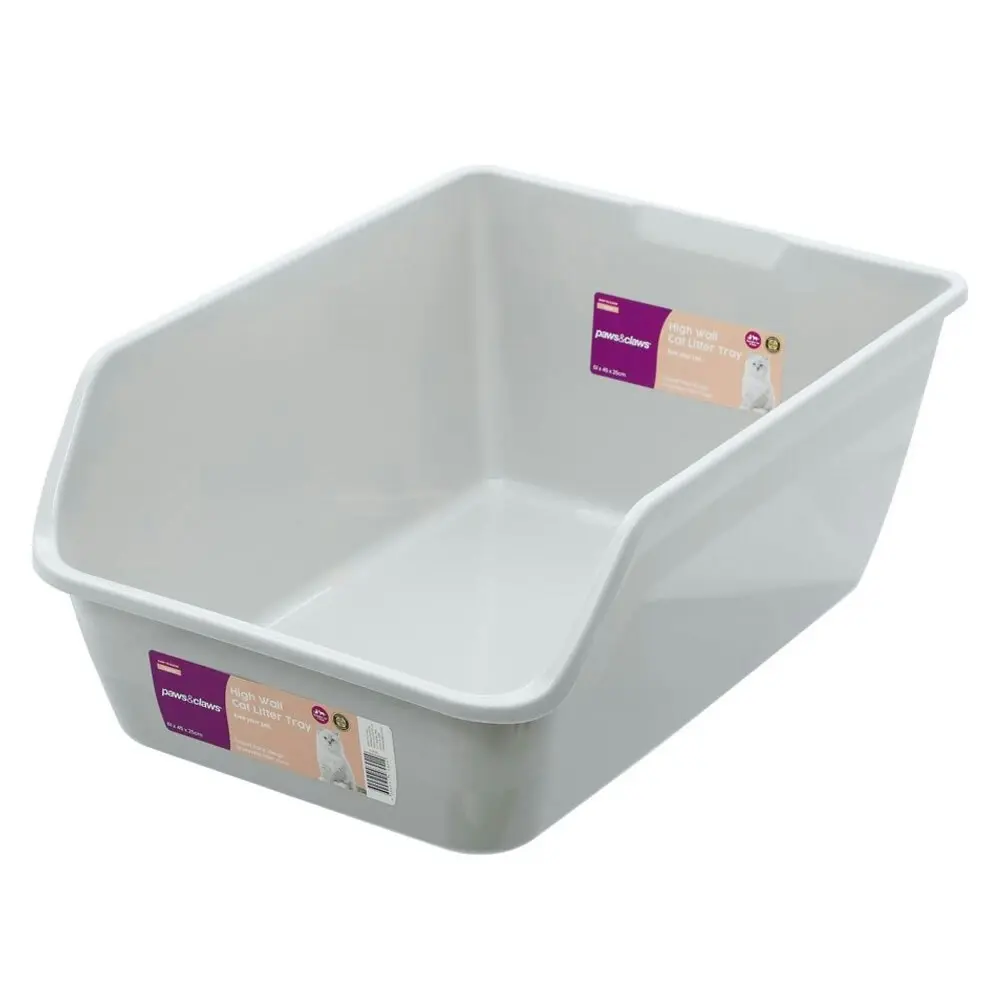 Paws & Claws High Wall 61cm Pet Cat/Kitten Waste Litter Tray w/ Raised Back Grey - Pets