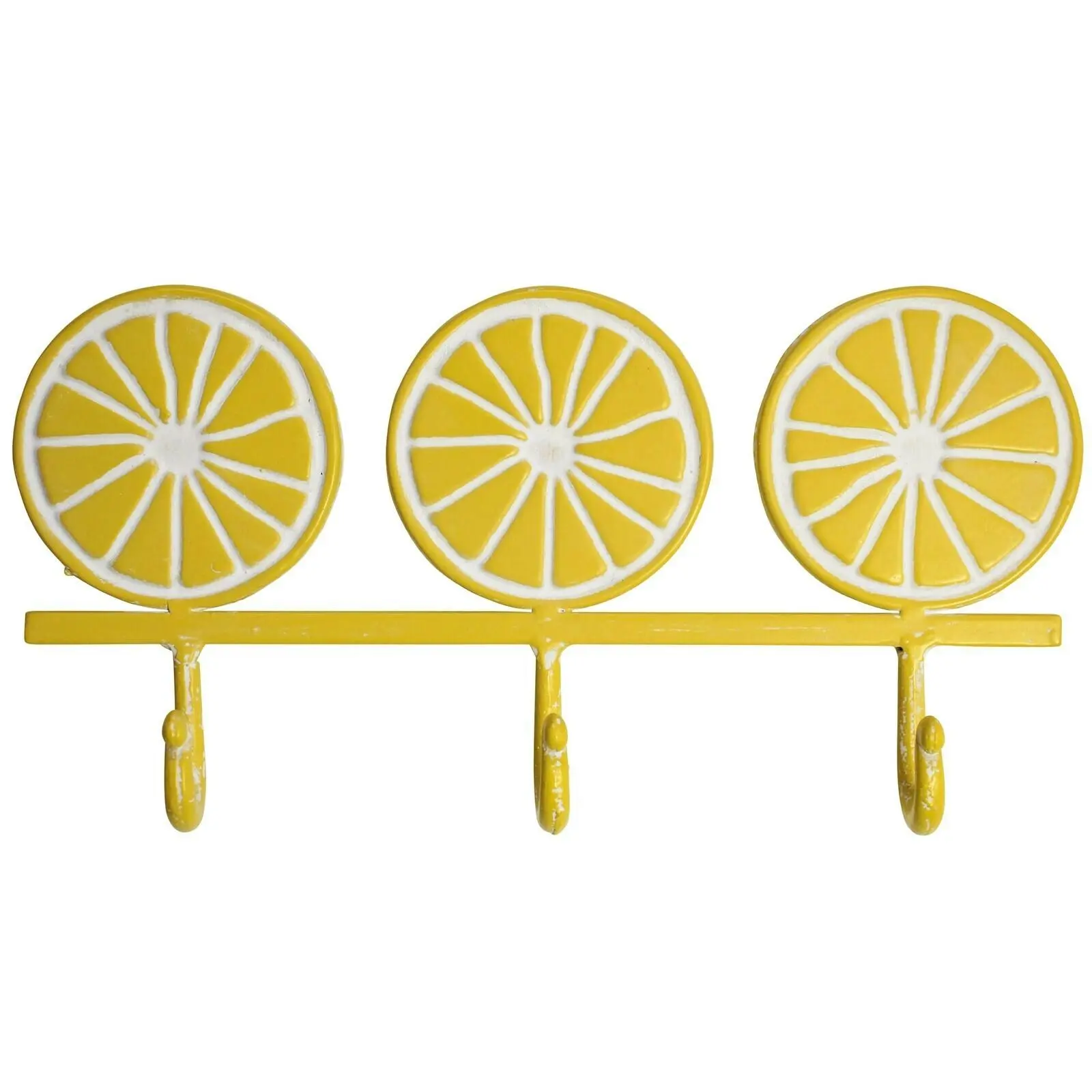 Hooks Lemon Citron Metal 32.5cm Wall Hanging Keys/Coat Hanger Organiser Yellow - Home & Garden