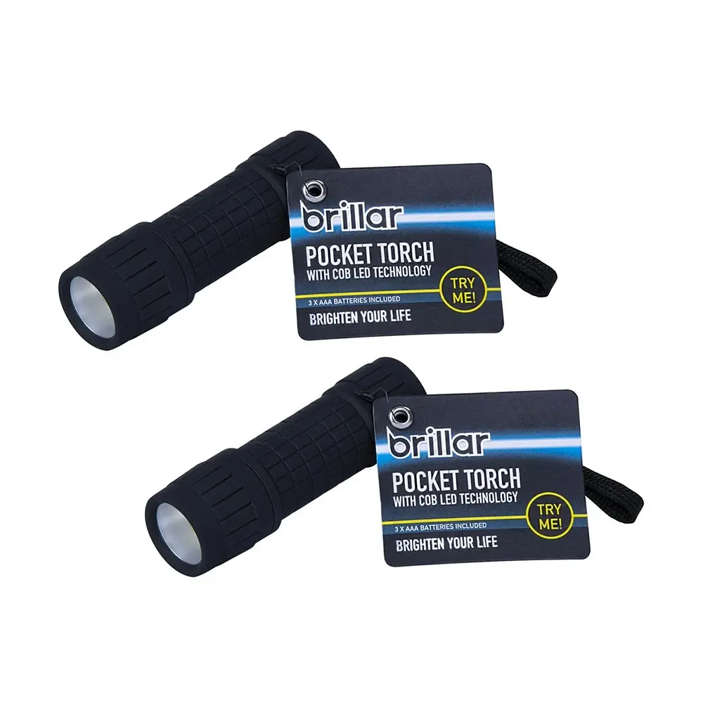 2x Brillar LED Rubber Battery Operated Camping/Hiking Pocket Torch Assorted - Sports & Outdoor