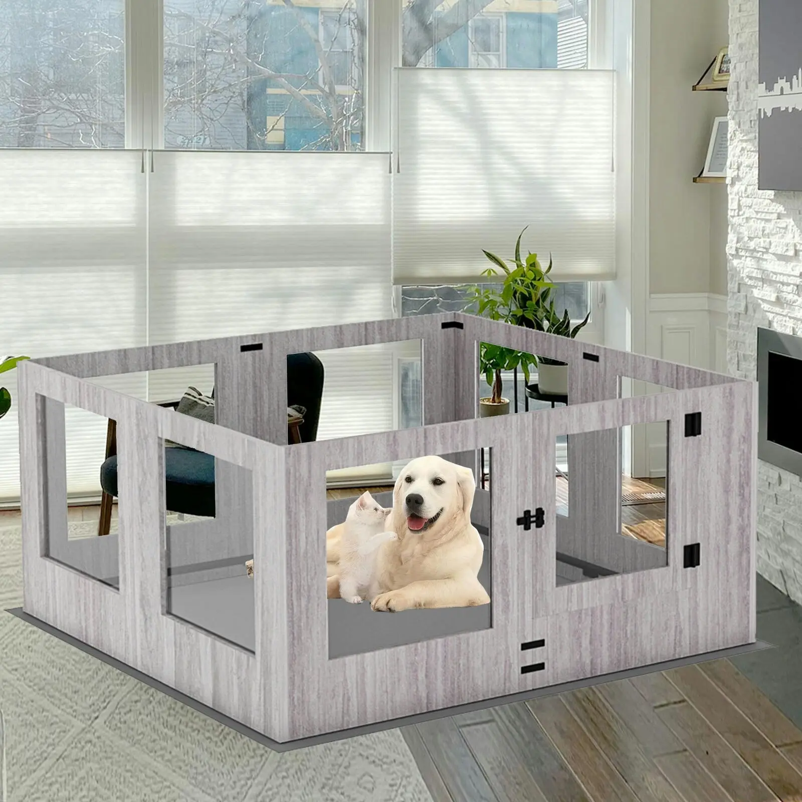 Fin Large Dog Whelping Box With Metal Rails Puppies Safety Guard With Waterproof Pad - Pets