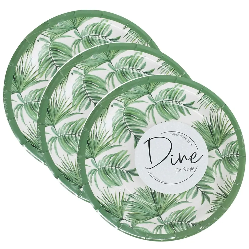 60pc Disposable 18cm Paper Plate Dinner Party Tableware Tropics Small Green - Hobbies