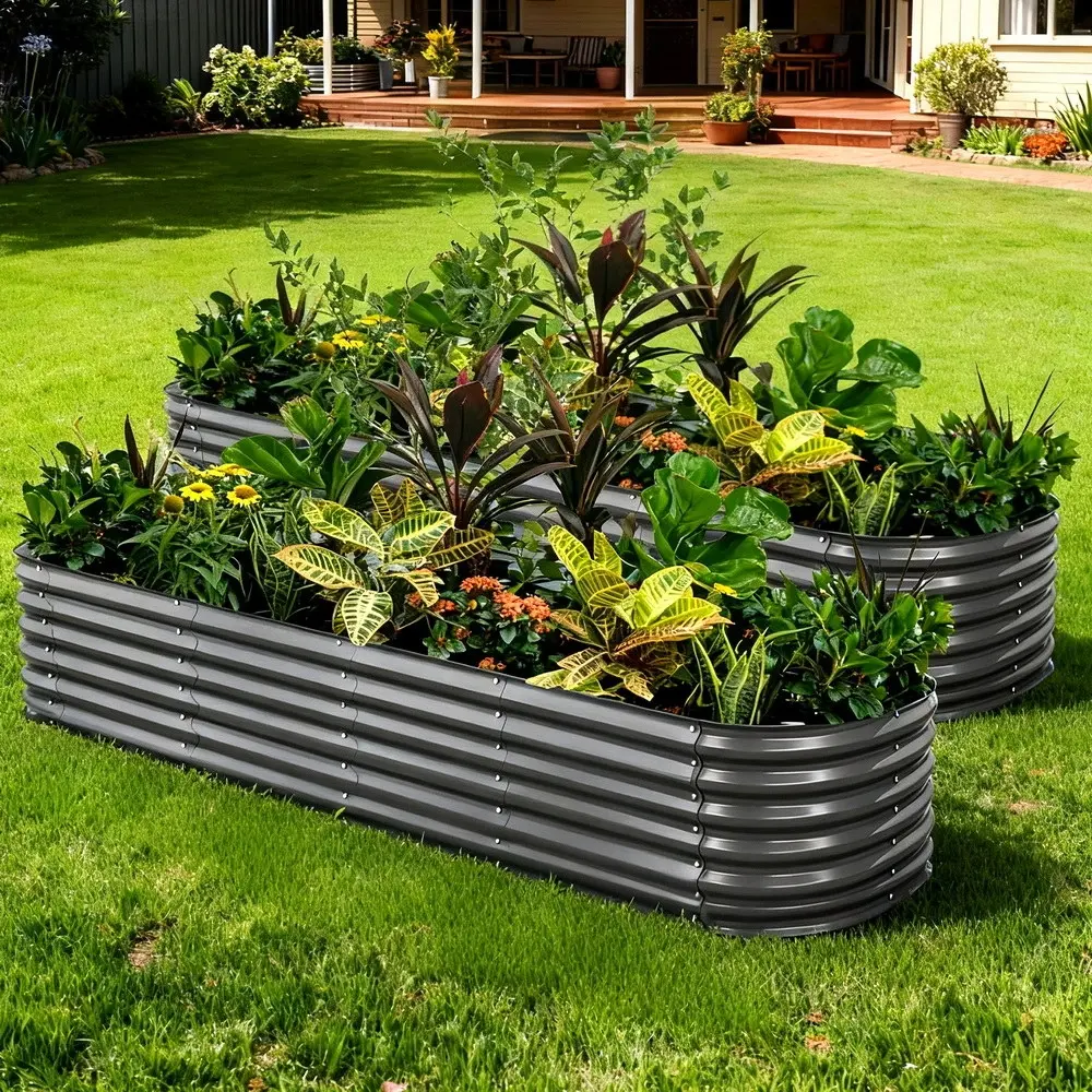 2x Green Fingers Raised Garden Bed 320X80X56cm Oval Planter Box - Home & Garden