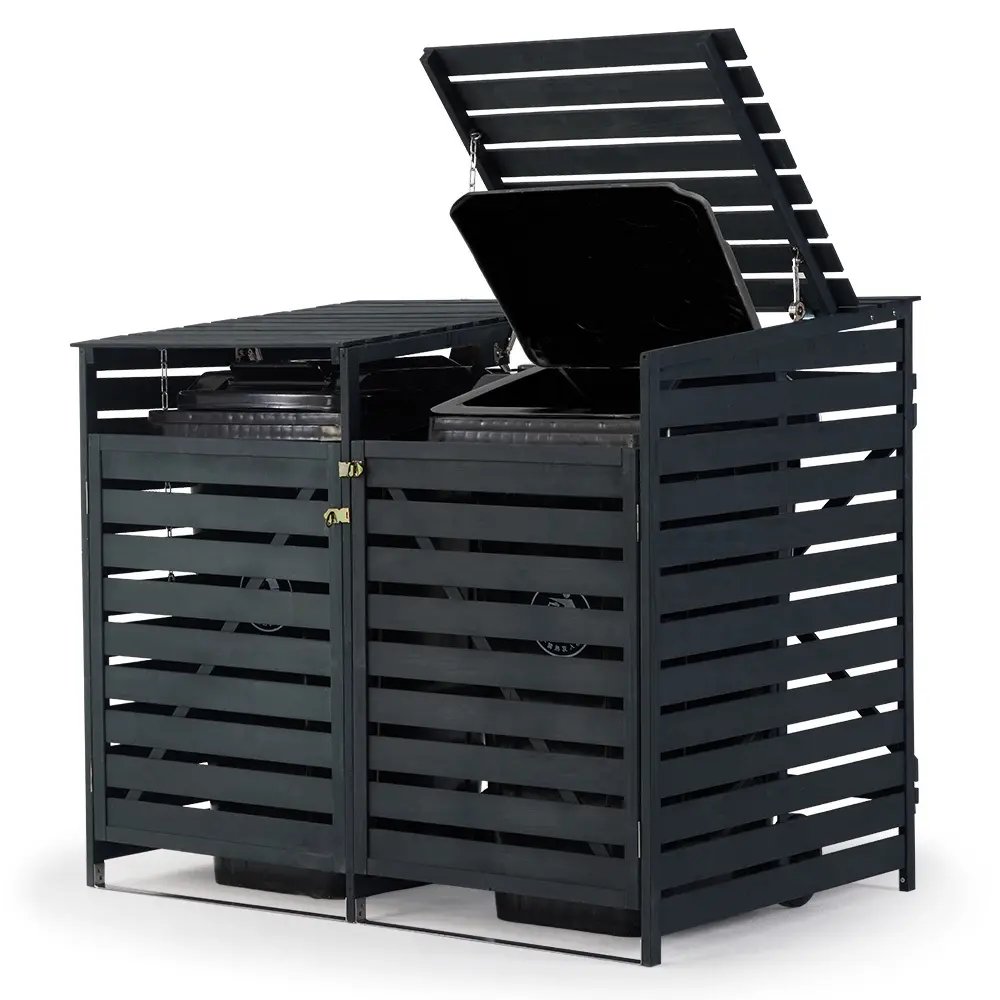 PlantCraft Double Wood Wheelie Bins Storage Shed, 2 Door Garbage Rubbish Bin Enclosure - Home & Garden
