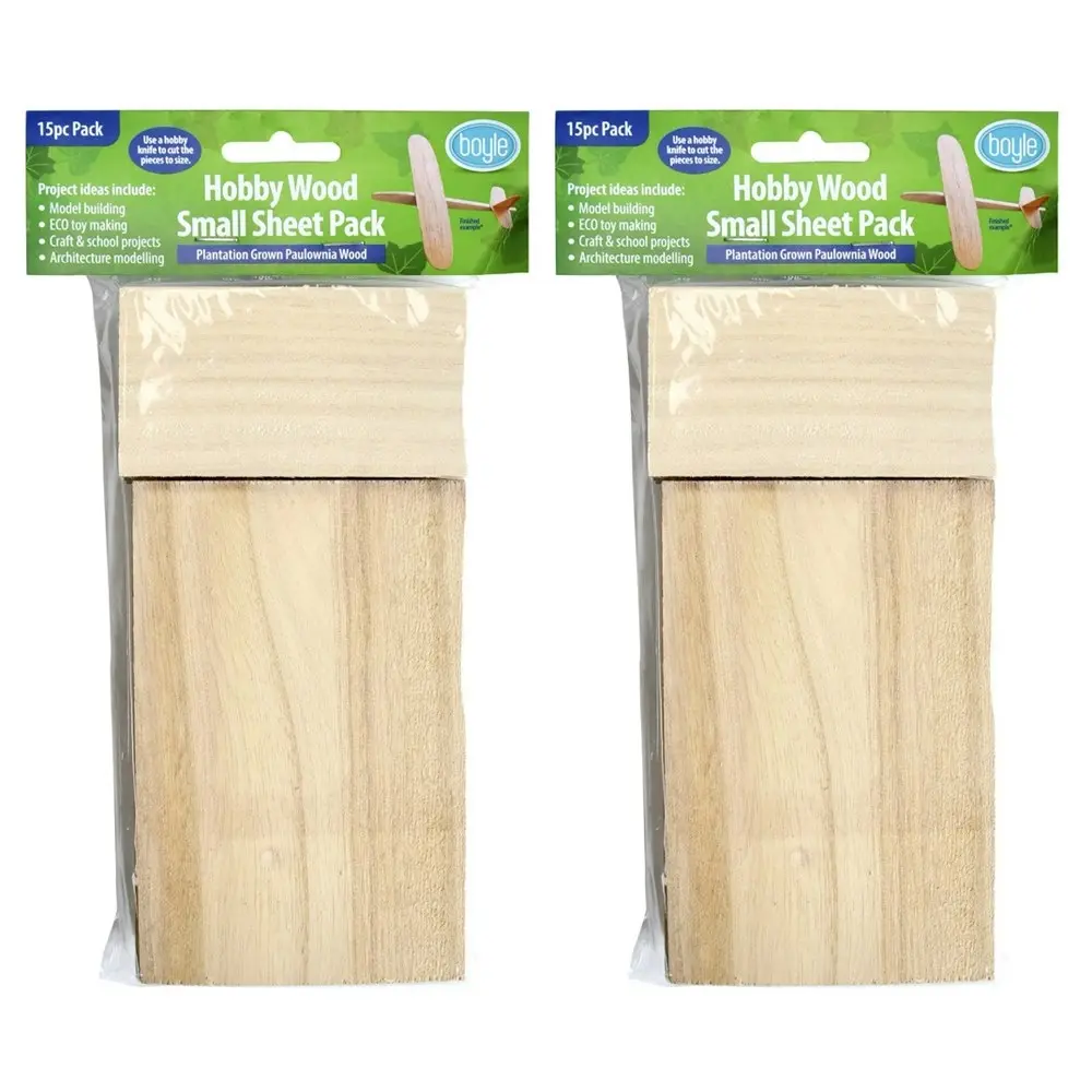 2x 15pc Boyle Hobby Craft DIY Kids/Adult Model Paulownia Wood Small Sheet Pack - Hobbies