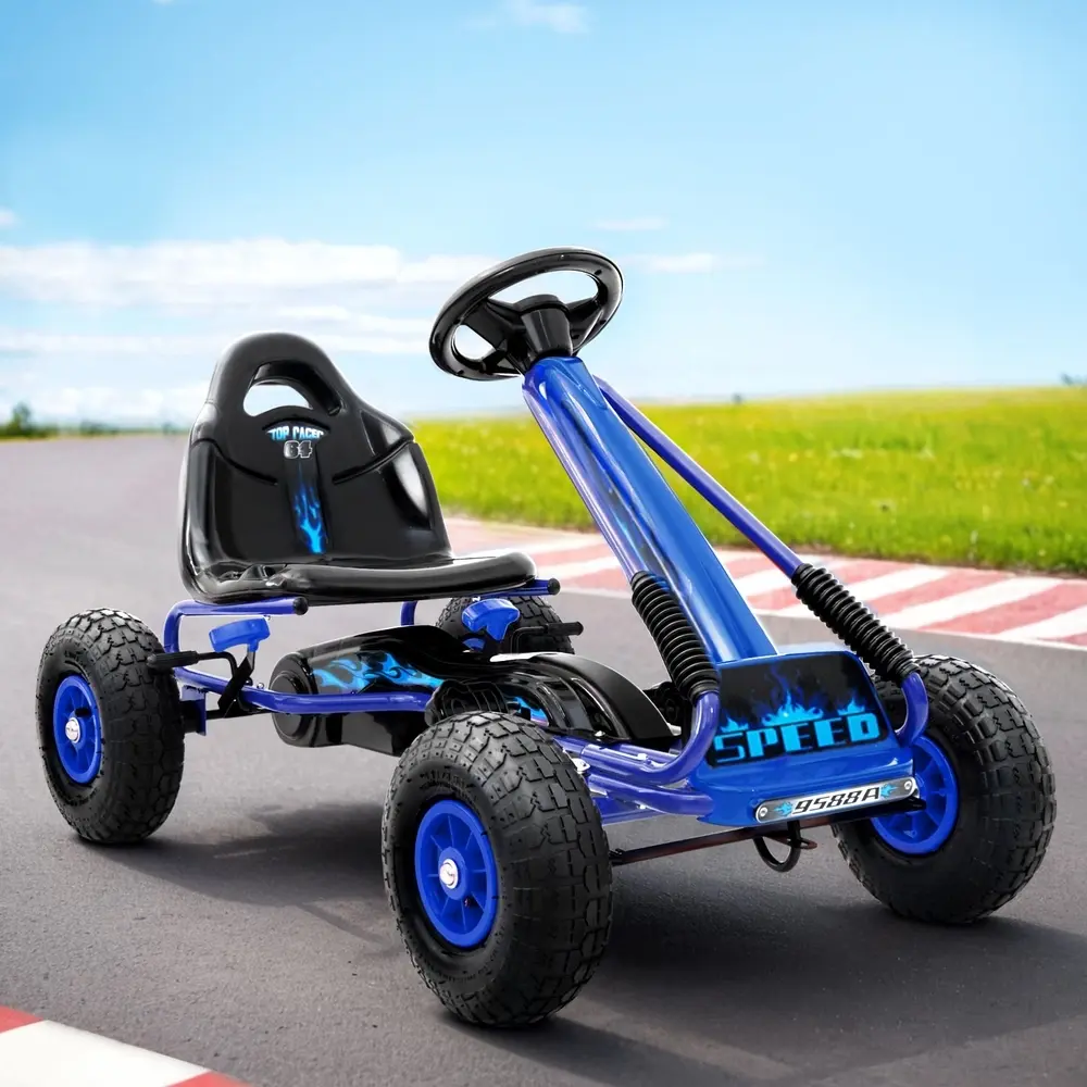 Rigo Kids Pedal Go Kart Ride On Toys Racing Car Rubber Tyre Blue - Toys & Games