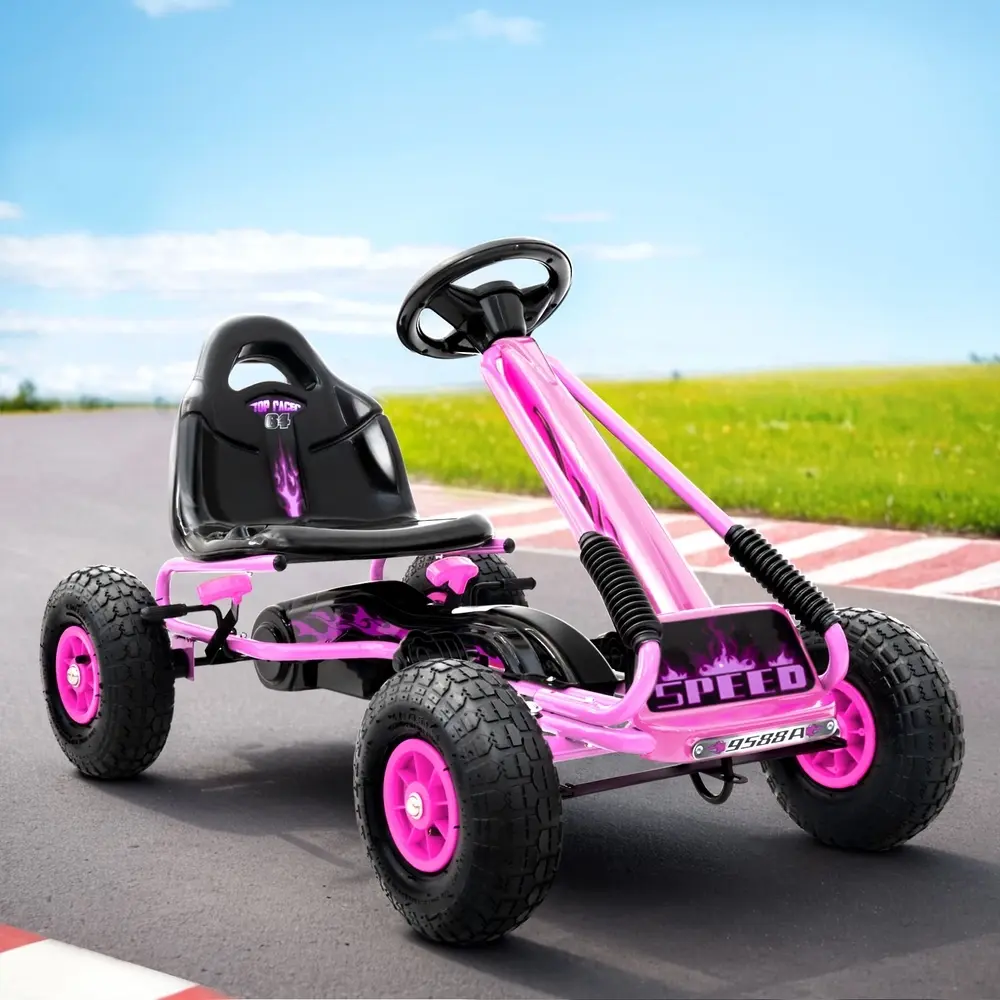 Rigo Kids Pedal Go Kart Ride On Toys Racing Car Rubber Tyre Pink - Toys & Games