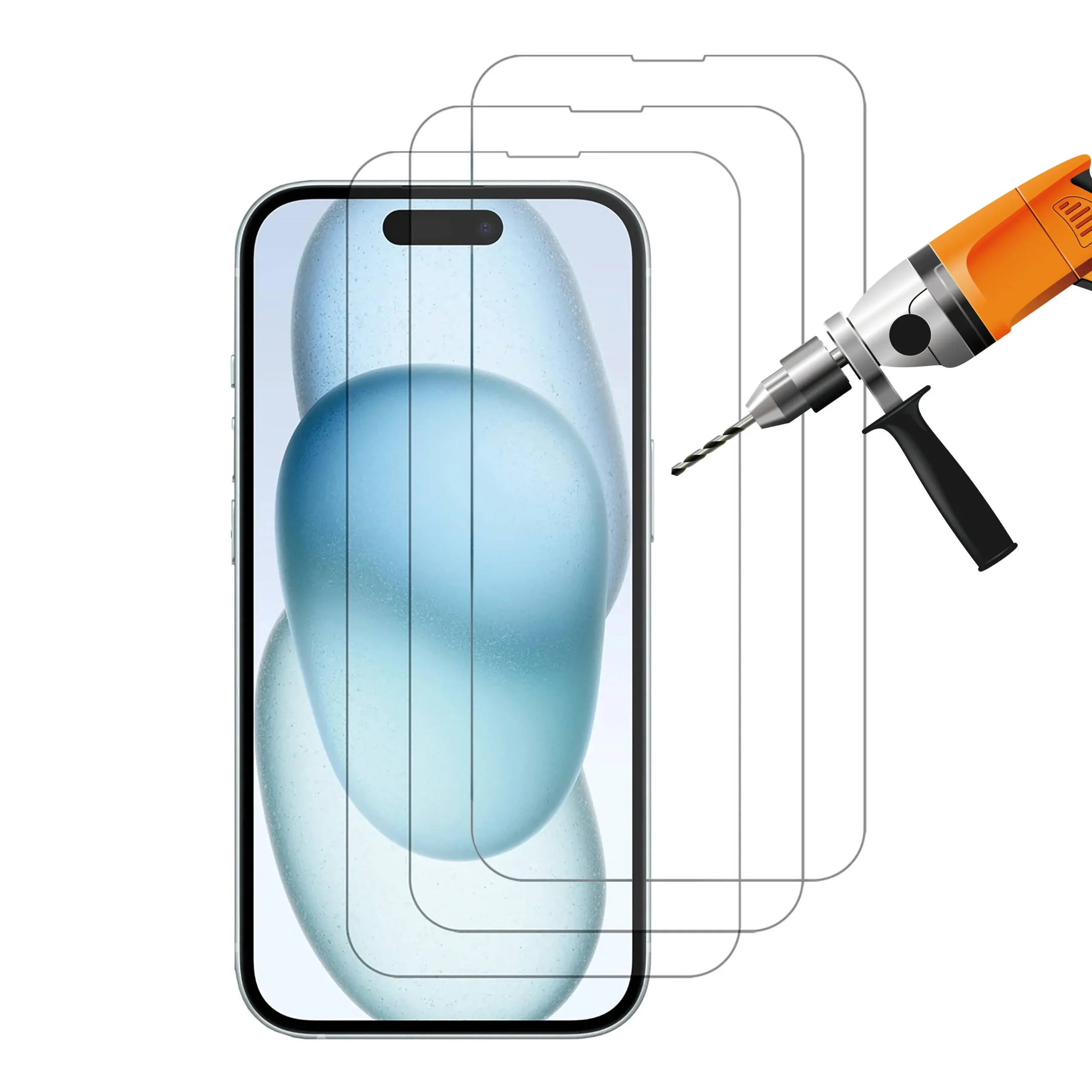 3pcs 9H Tempered Glass Screen Protector Guard for Apple iPhone 15 PLUS Front - Electronics