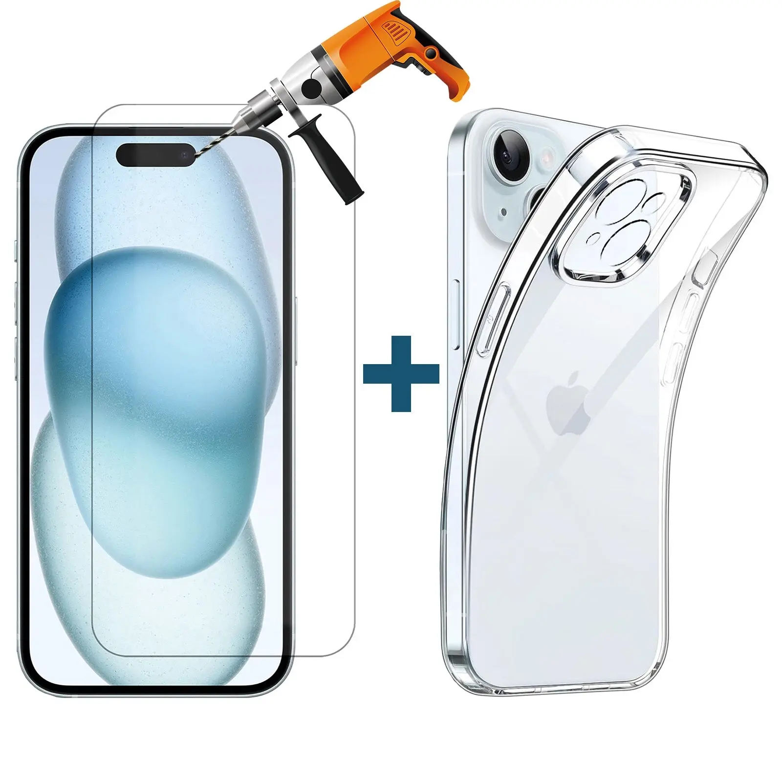 For Apple iPhone 15 PLUS Phone Case Cover and Tempered Glass Screen Protector - Electronics