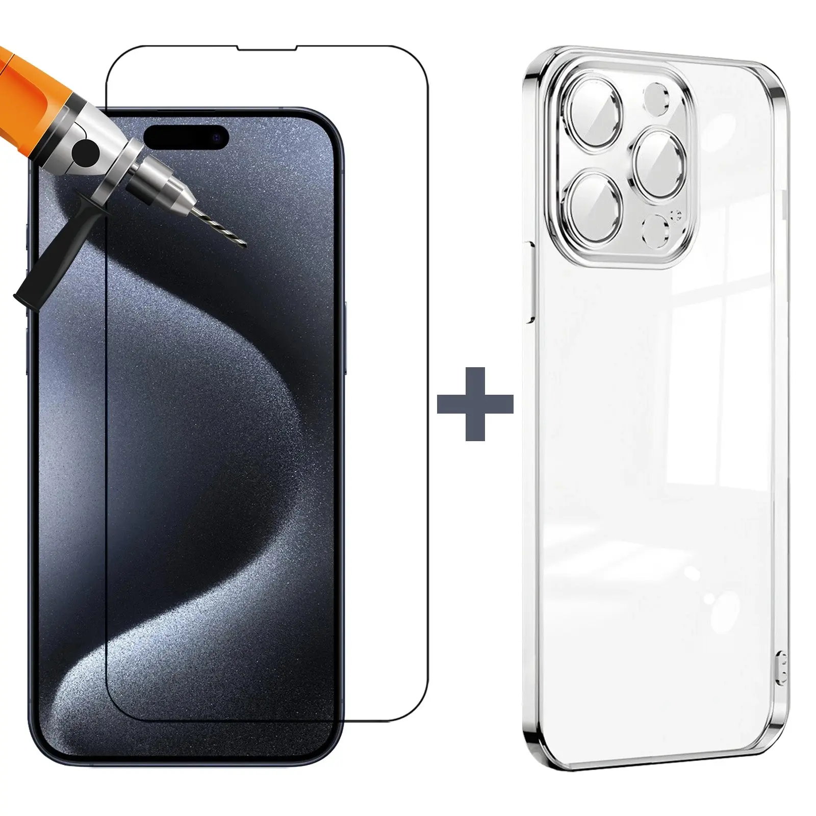 For Apple iPhone 15 PRO MAX Phone Case Cover and Tempered Glass Screen Protector - Electronics