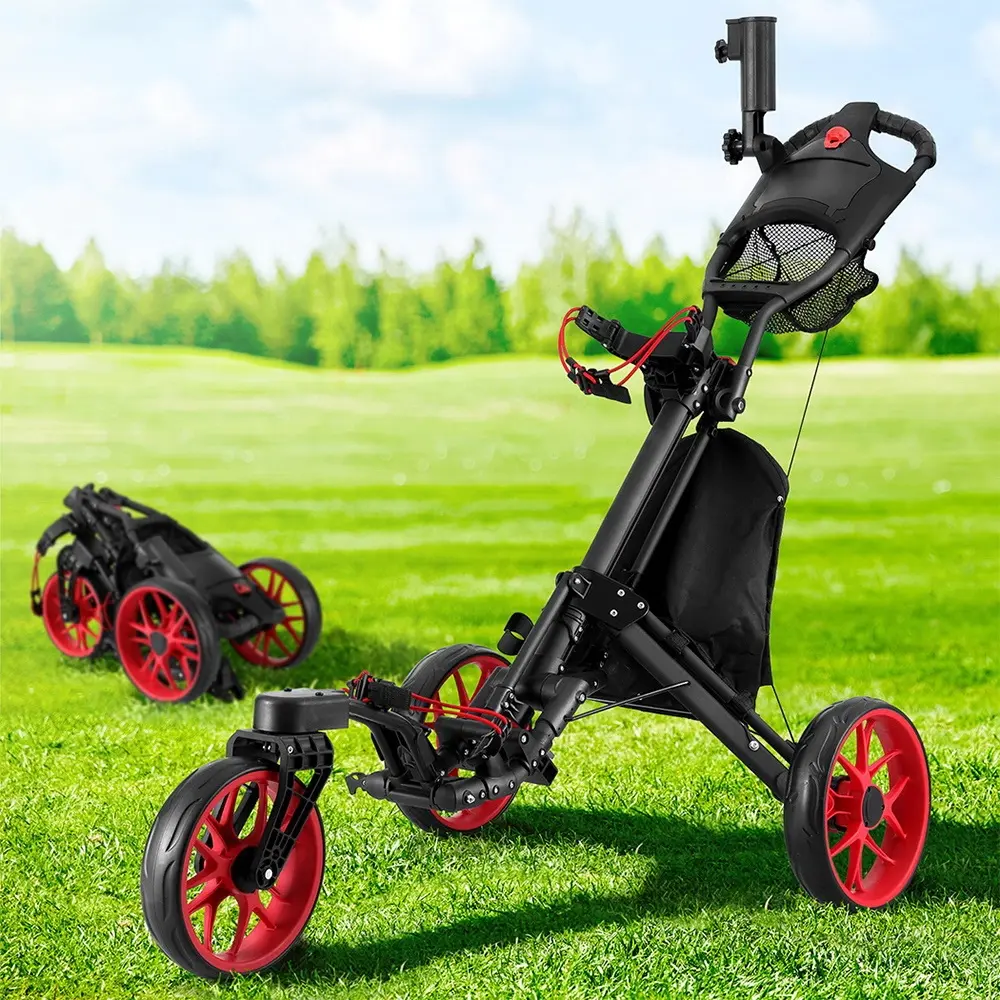 Everfit Golf Buggy Foldable Trolley Golf Cart Swivel Wheel Umbrella Bottle Stand - Sports & Outdoor