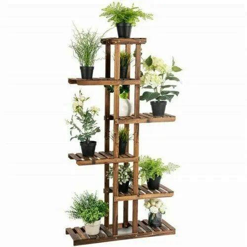 6 Tier Natural Pine Wood Plant Stand - Home & Garden