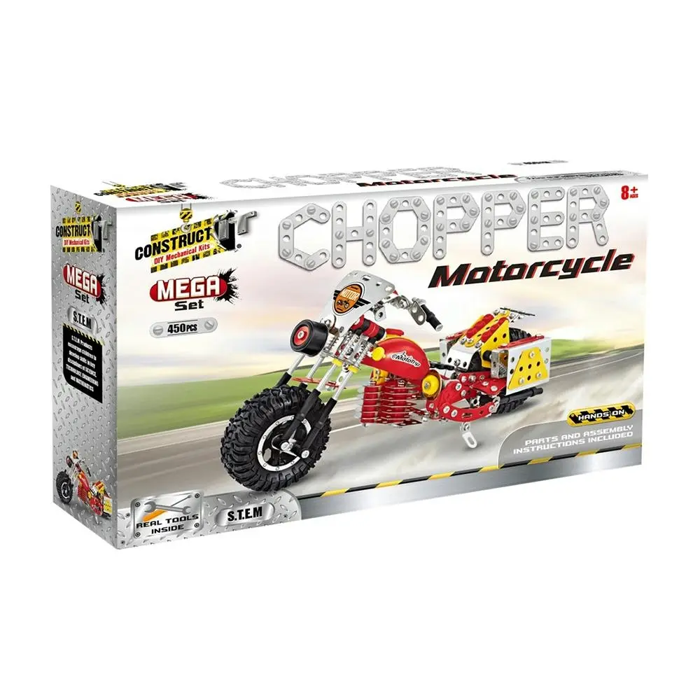 450pc Construct It Mega Set DIY Chopper Motorcycle Toy w/ Tools Kit Kids 8y+ - Toys & Games