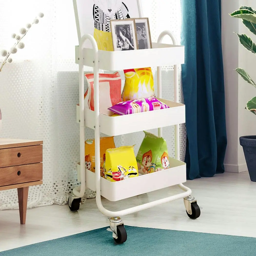 Levede 3 Tiers Kitchen Trolley Cart Steel Storage Rack Shelf Organiser White - Home & Garden