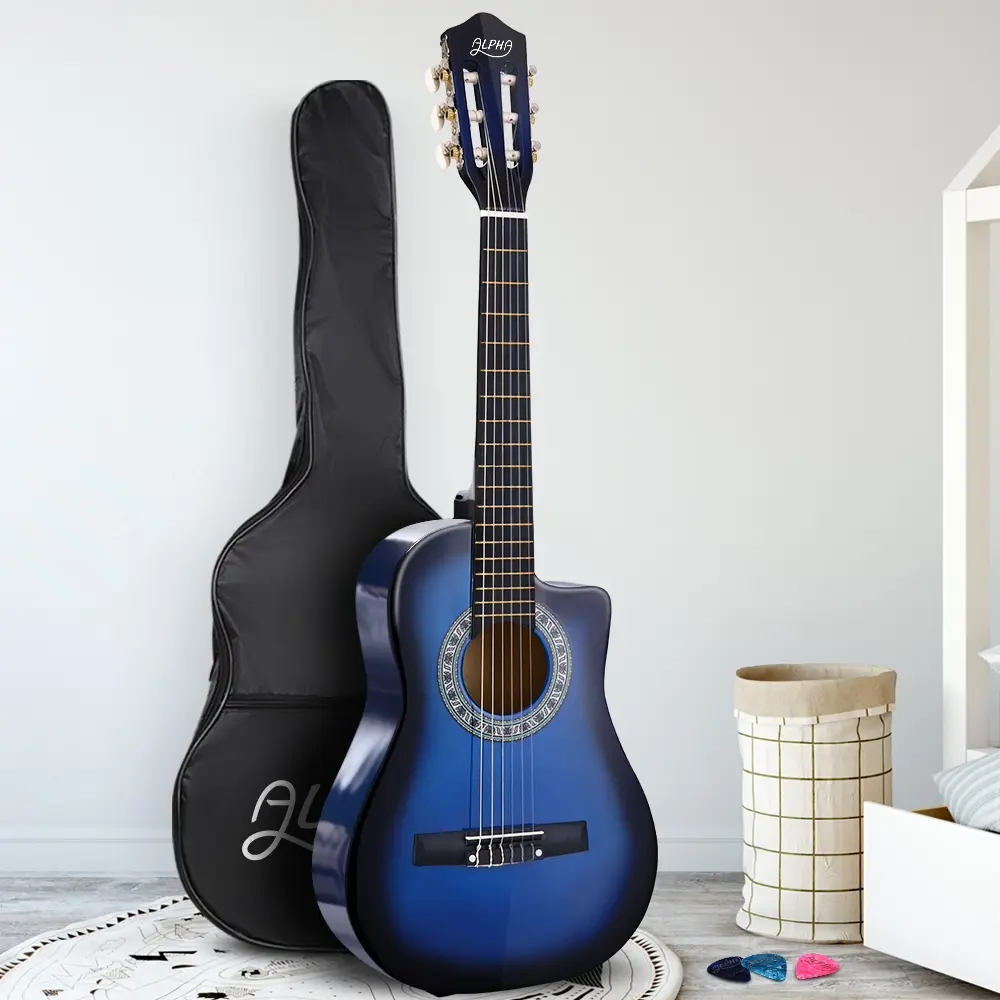 Alpha 34 Inch Classical Guitar Wooden Body Nylon String Beginner Kids Gift Blue - Hobbies