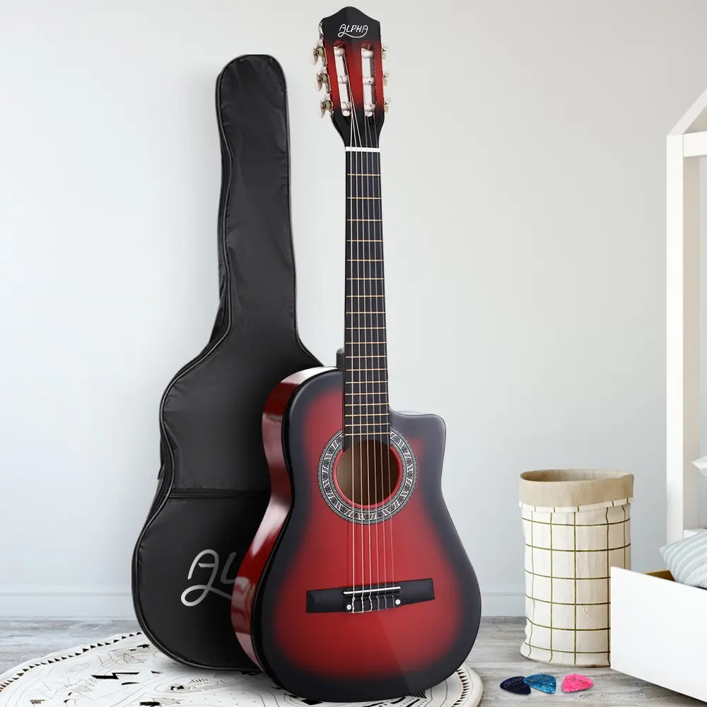 Alpha 34 Inch Classical Guitar Wooden Body Nylon String Beginner Kids Gift Red - Hobbies