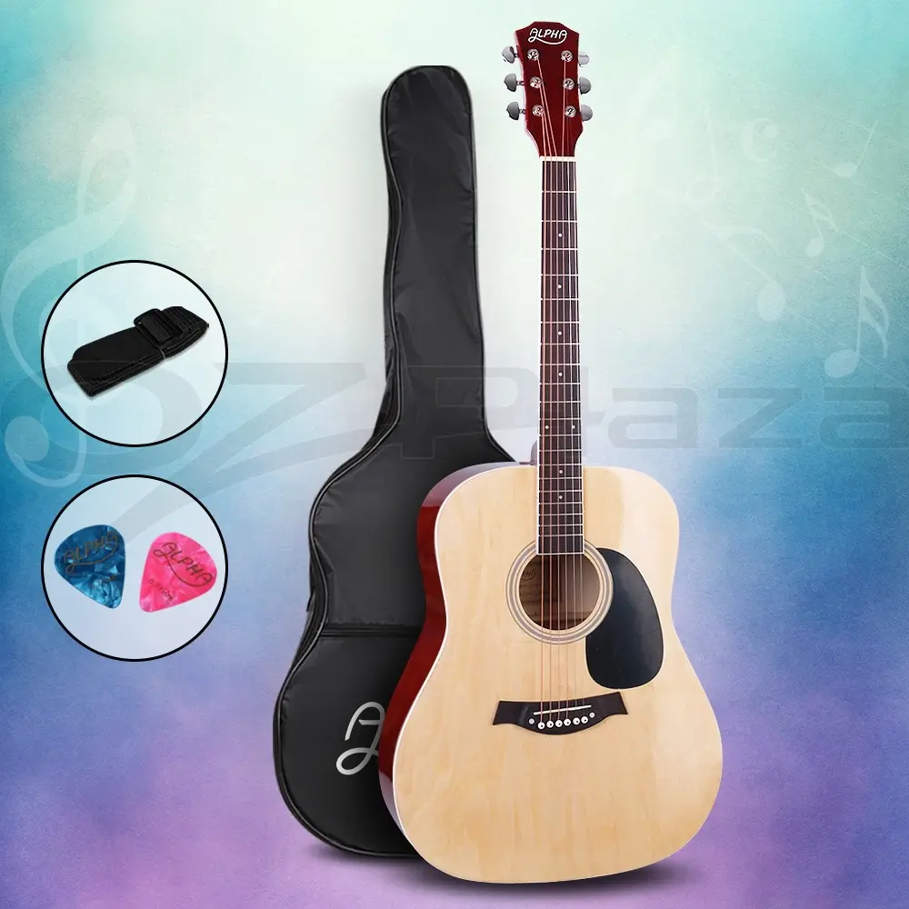 Alpha 41 Inch Acoustic Guitar Wooden Body Steel String Dreadnought Wood - Hobbies
