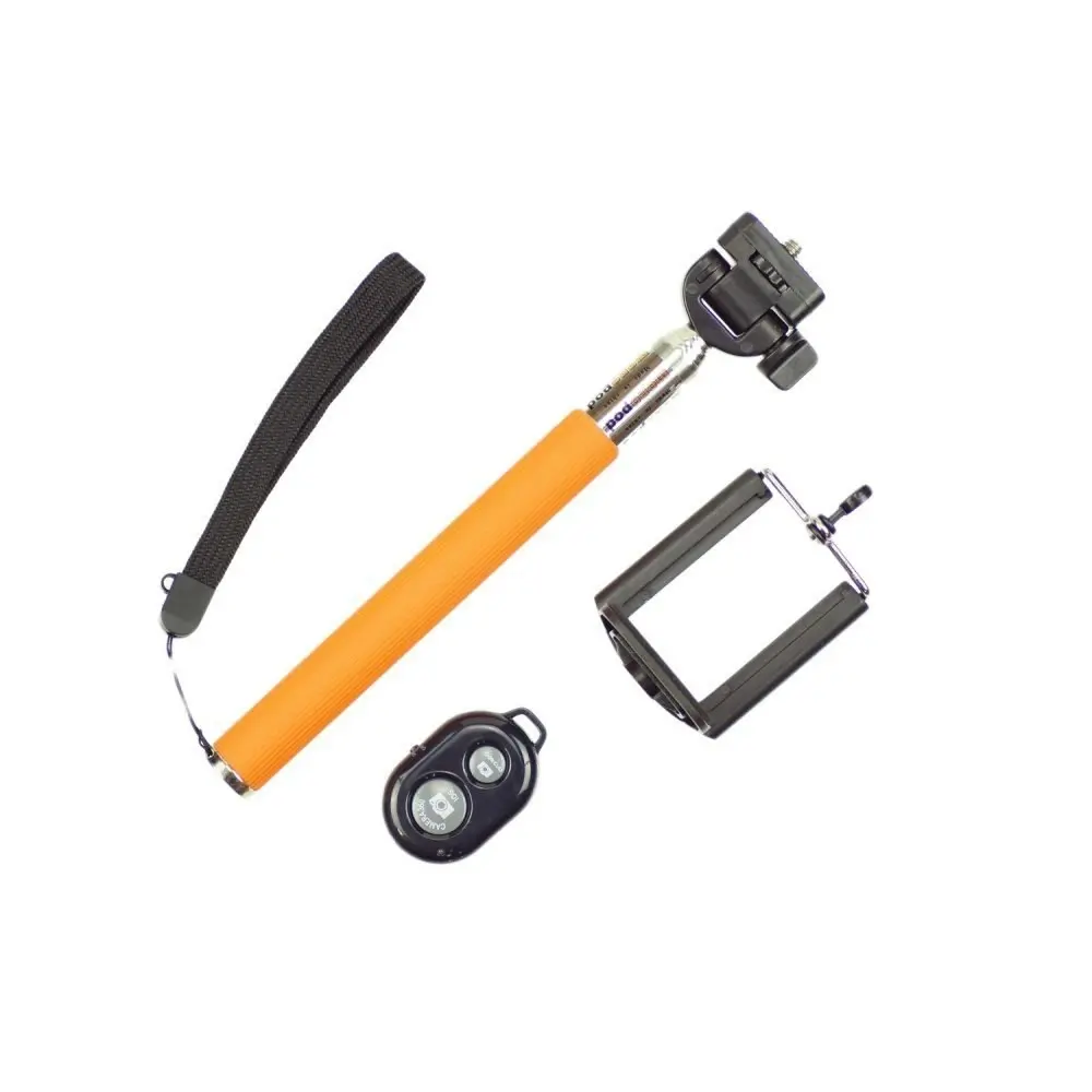 Bluetooth Remote Control Extendable Selfie Stick Monopod For Iphone Samsung Orange - Electronics