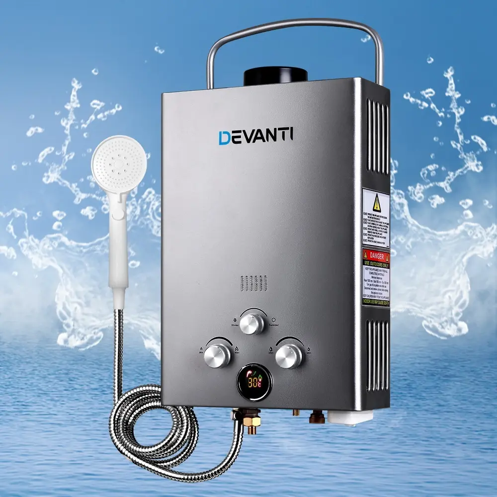Devanti Portable Gas Water Heater LPG System Grey - Sports & Outdoor