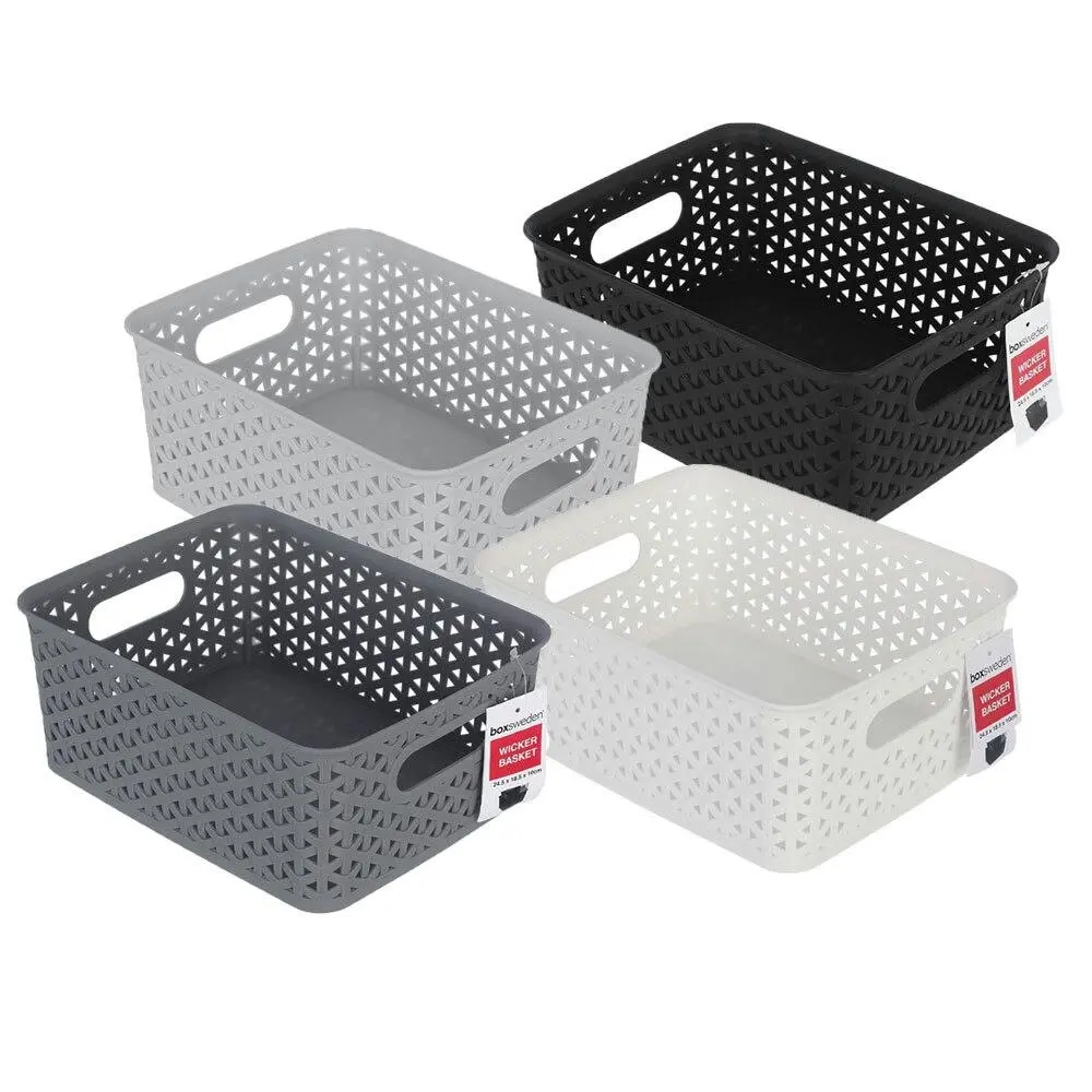 4x Boxsweden Organiser Basket Wicker Design 24.5cm Storage Box Containers Asst. - Home & Garden