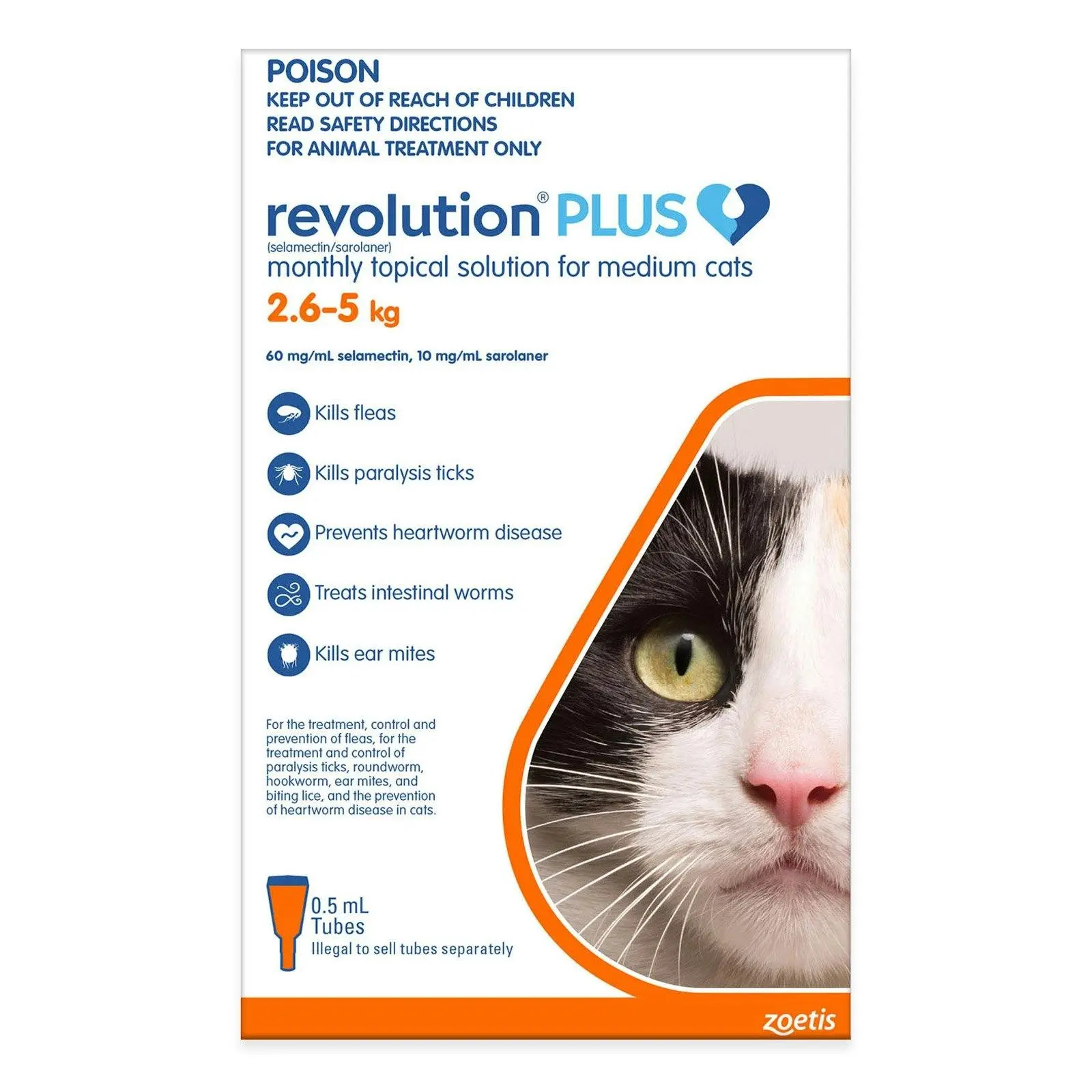 Revolution Plus for Medium Cats 2.5 to 5 Kg (Orange) 6 Pipettes - Save up to 70% Off Pet Supplies
