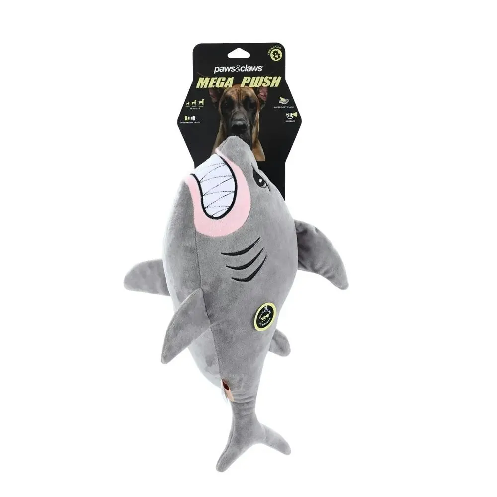 Paws & Claws Pet Dog 50cm Angry Shark Mega Soft Plush Chew Toy w/ Squeaker Grey - Pets
