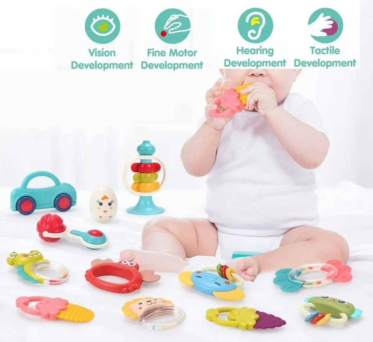 12 pack Baby Rattles Toys Set Sensory Teether