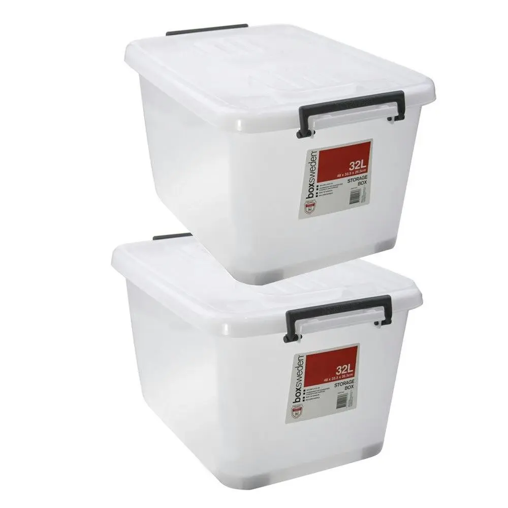 2x Boxsweden Heavy Duty 32L Storage 48cm w/ Lock Lid Container Organiser Case - Home & Garden