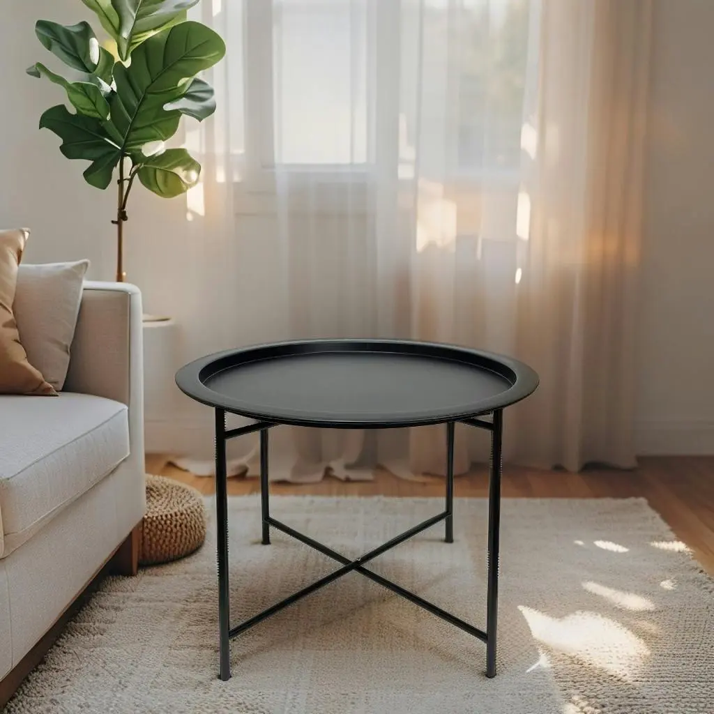 Willow & Silk Round 47cm Iron Black Stool/Coffee Table - Furniture