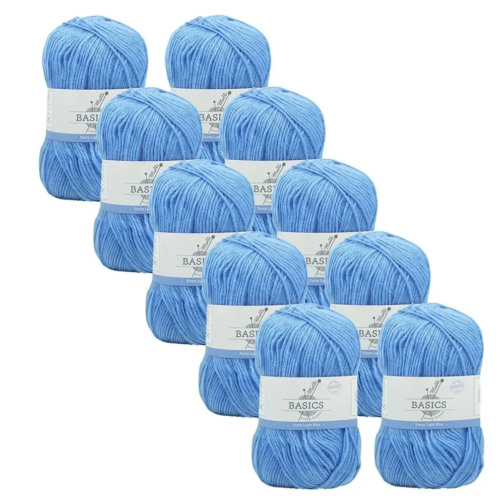 10x Malli Blend Basic 100g Acrylic/Polyester Yarn Knitting Footy Light Blue - Hobbies
