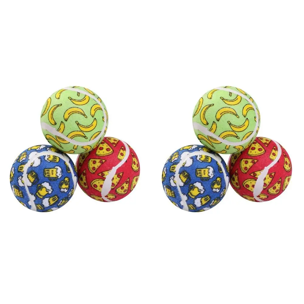 2x 3PK Paws & Claws 6cm Tennis Balls Printed Dog Interactive Fun Toys Play Asst - Pets