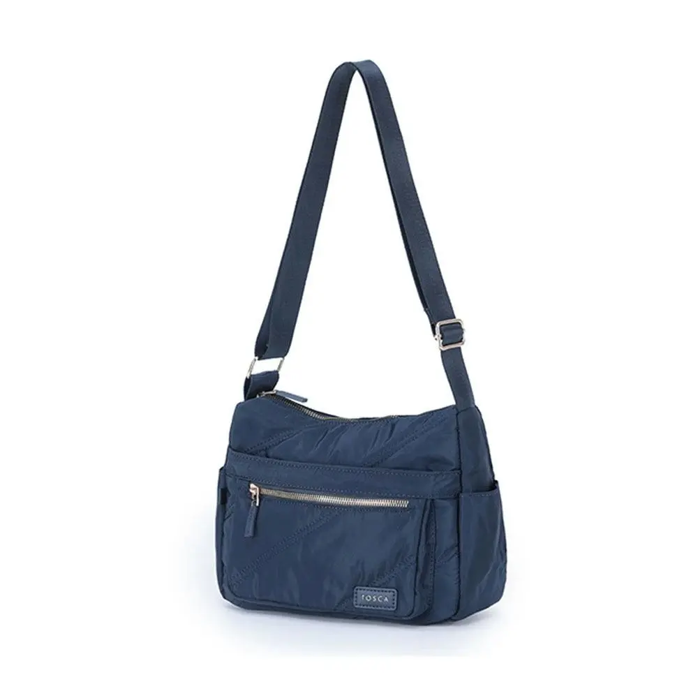 Tosca Casual Vegan Nylon Shoulder Minimalist Crossbody Handbag Navy Stitch - Fashion