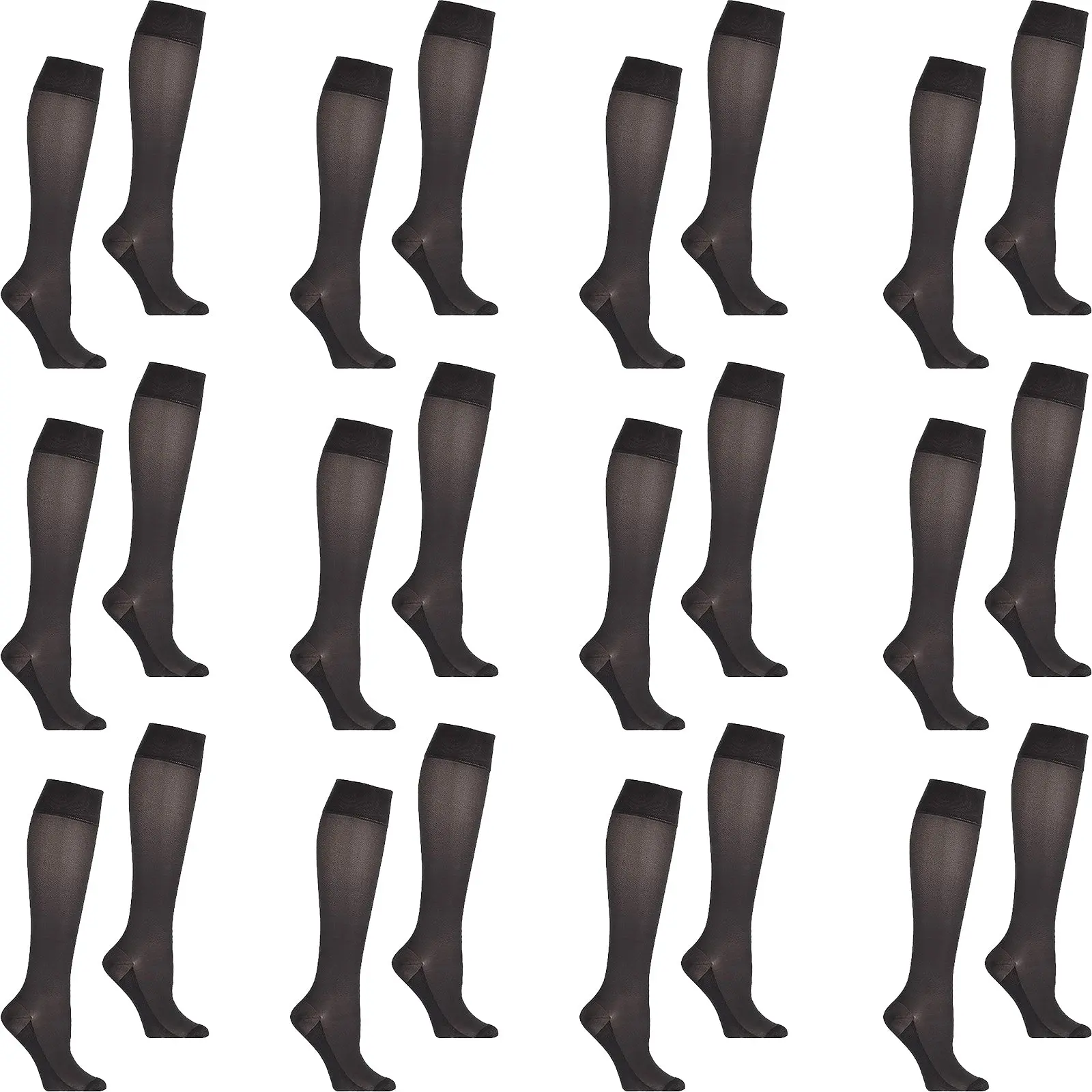 12 Pairs Sheer Relief Womens Knee High Trouser Socks Stockings Black Bulk H33087 - Fashion